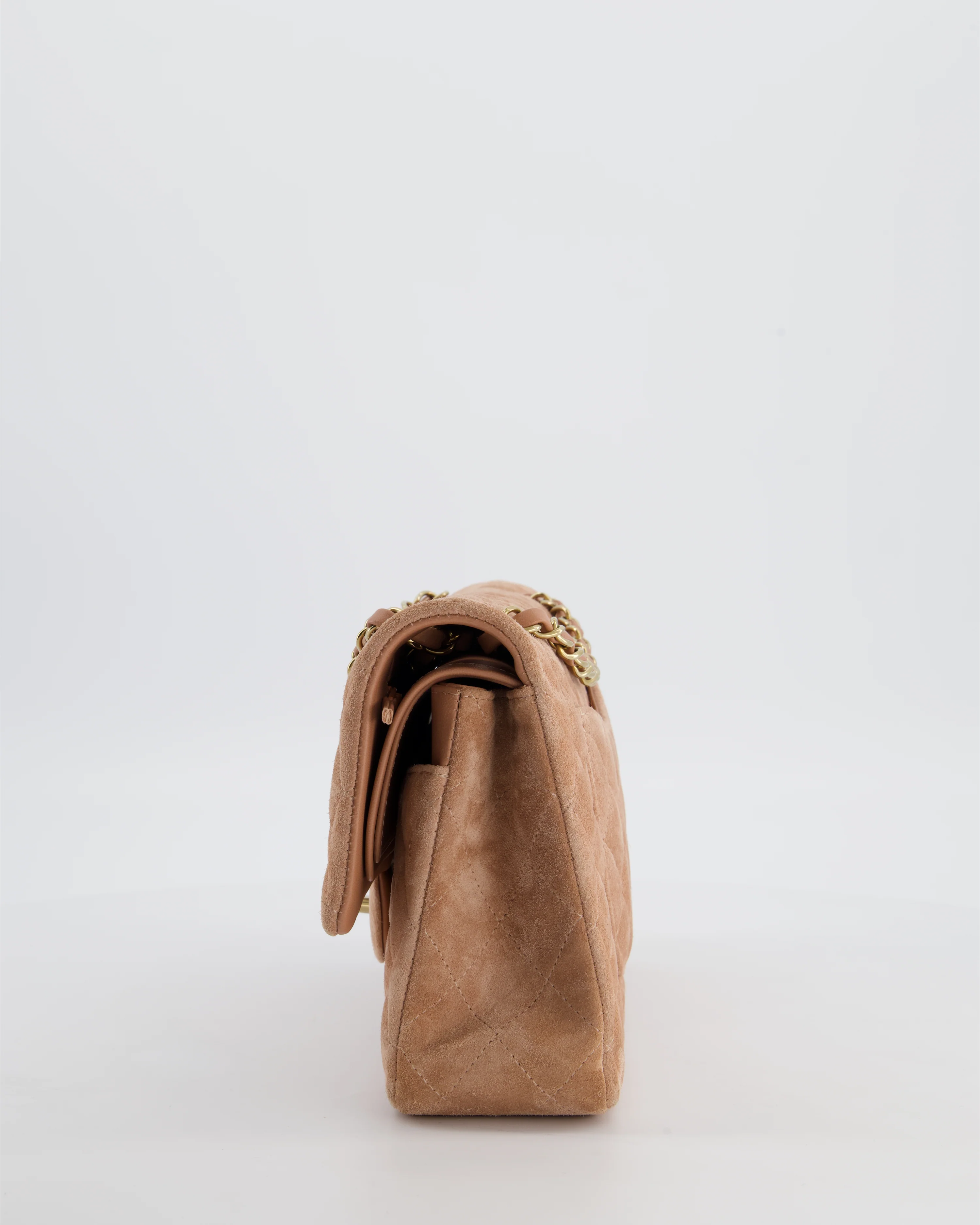 *SUPER RARE* Chanel Caramel Medium Classic Double Flap Bag in Suede Leather with Champagne Gold Hardware - Image 9