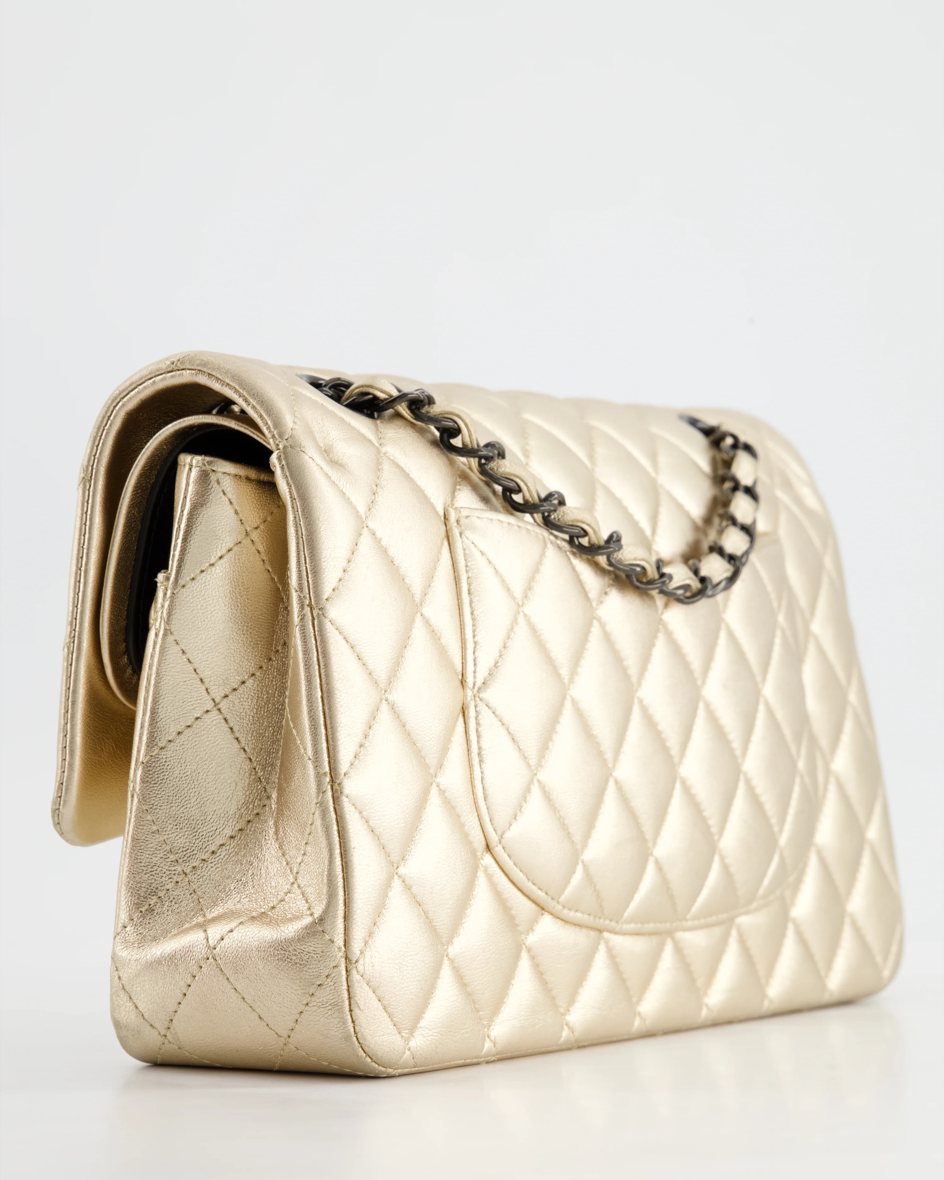 *SUPER RARE* Chanel Metallic Gold Medium Classic Double Flap Bag in Lambskin Leather with Black Hardware - Image 19