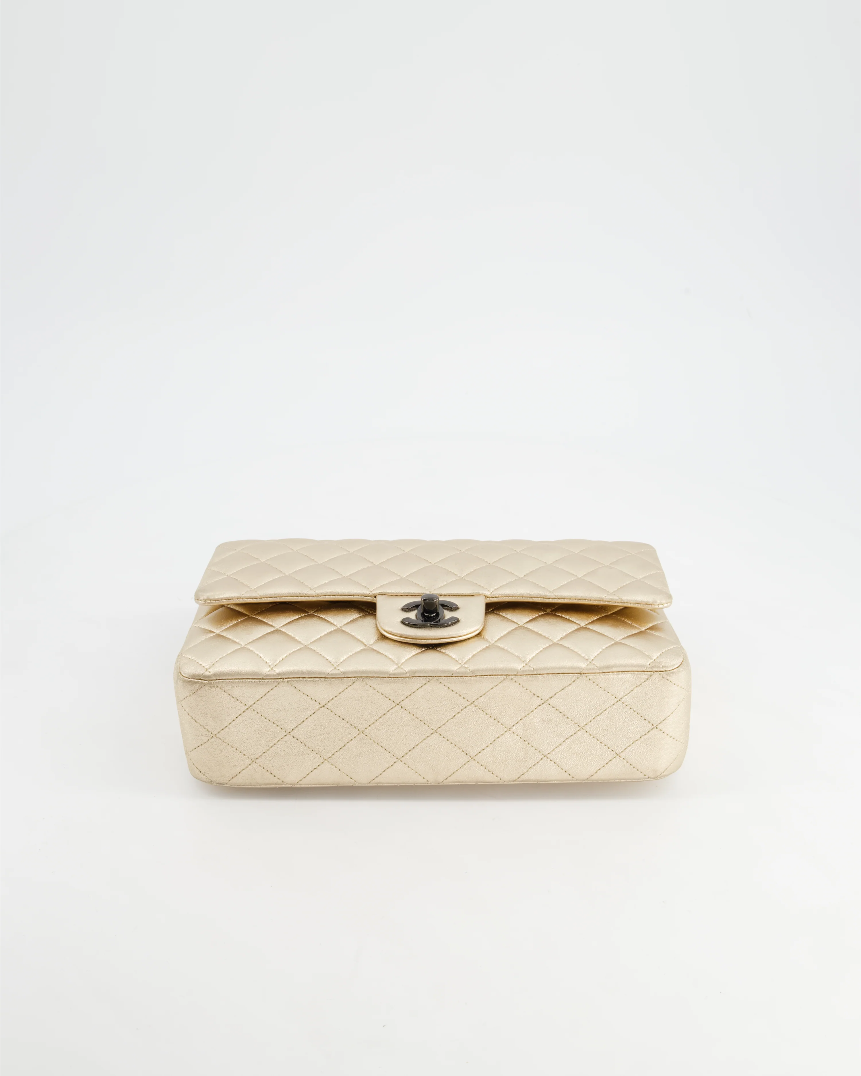 *SUPER RARE* Chanel Metallic Gold Medium Classic Double Flap Bag in Lambskin Leather with Black Hardware - Image 25