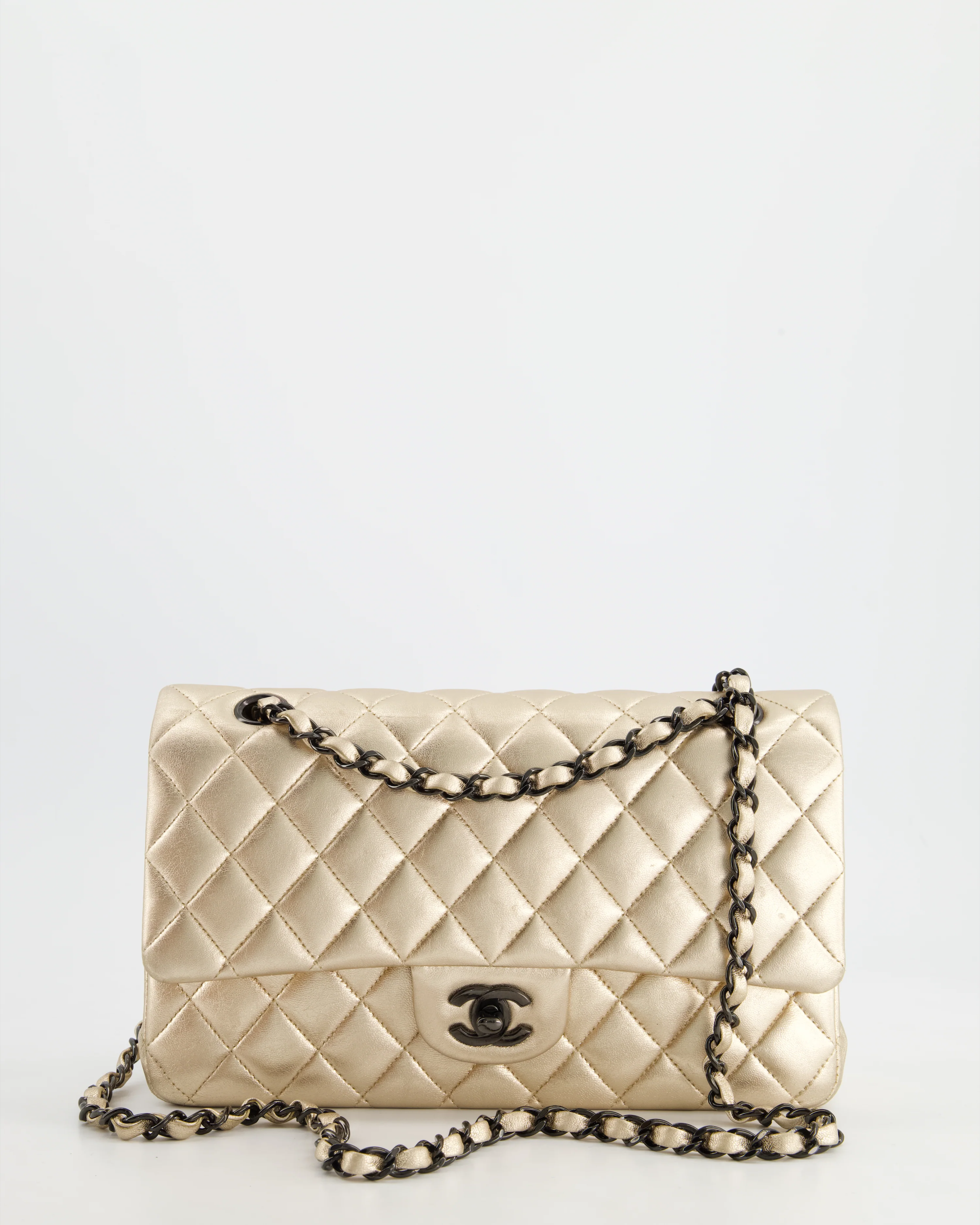 *SUPER RARE* Chanel Metallic Gold Medium Classic Double Flap Bag in Lambskin Leather with Black Hardware - Image 6