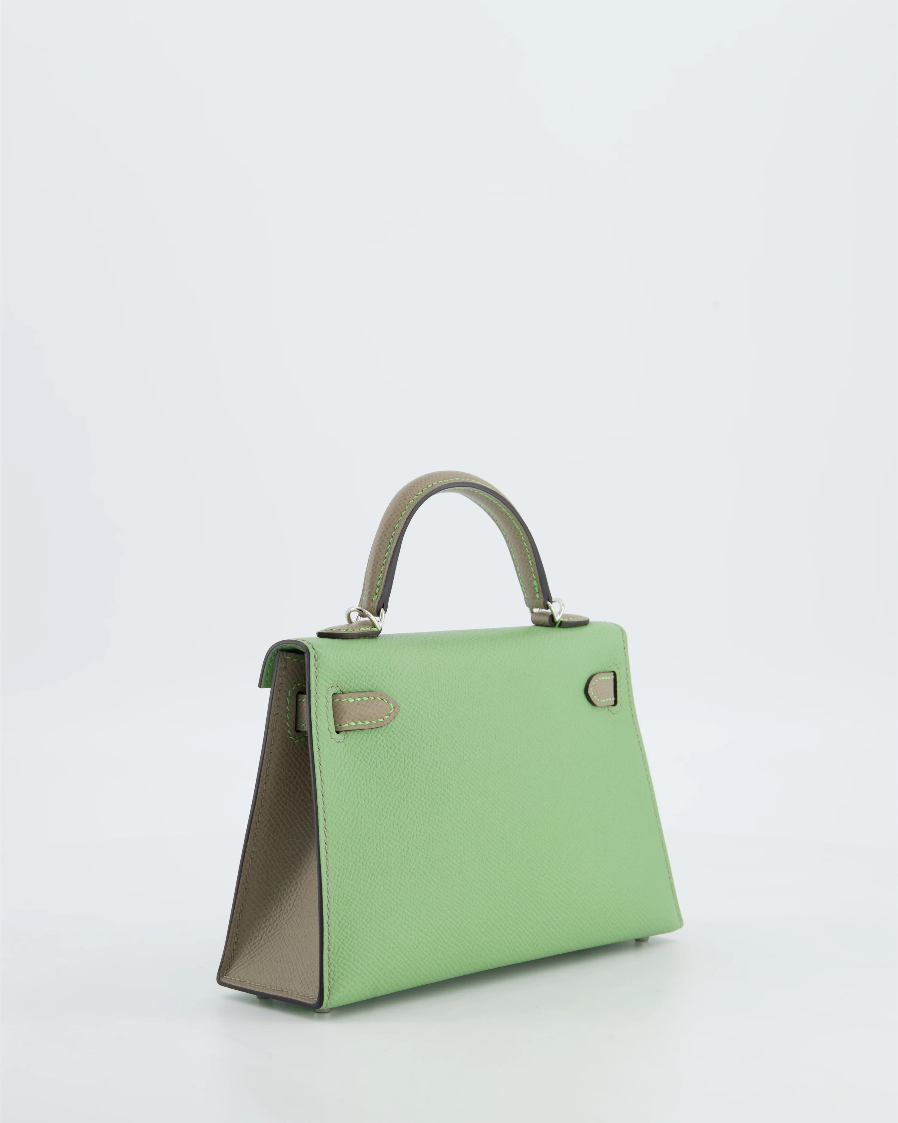 *SUPER RARE* Hermès HSS Mini Kelly II 20 Bag in Vert Criquet & Gris Aphalt Epsom Leather with Contrast Stitching and Palladium Hardware - Image 10