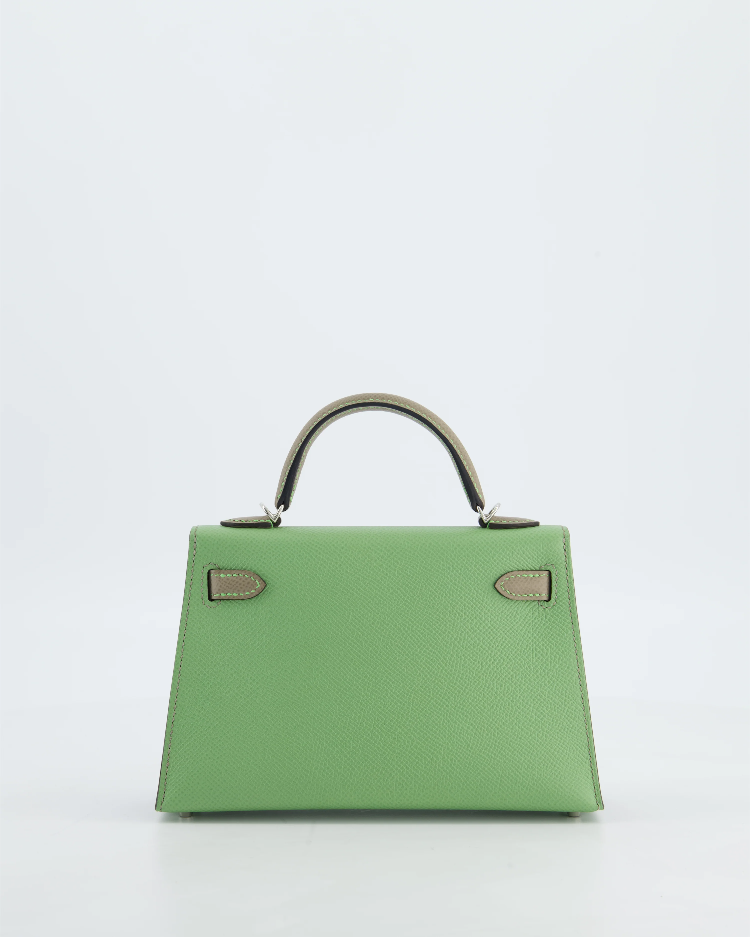 *SUPER RARE* Hermès HSS Mini Kelly II 20 Bag in Vert Criquet & Gris Aphalt Epsom Leather with Contrast Stitching and Palladium Hardware - Image 9