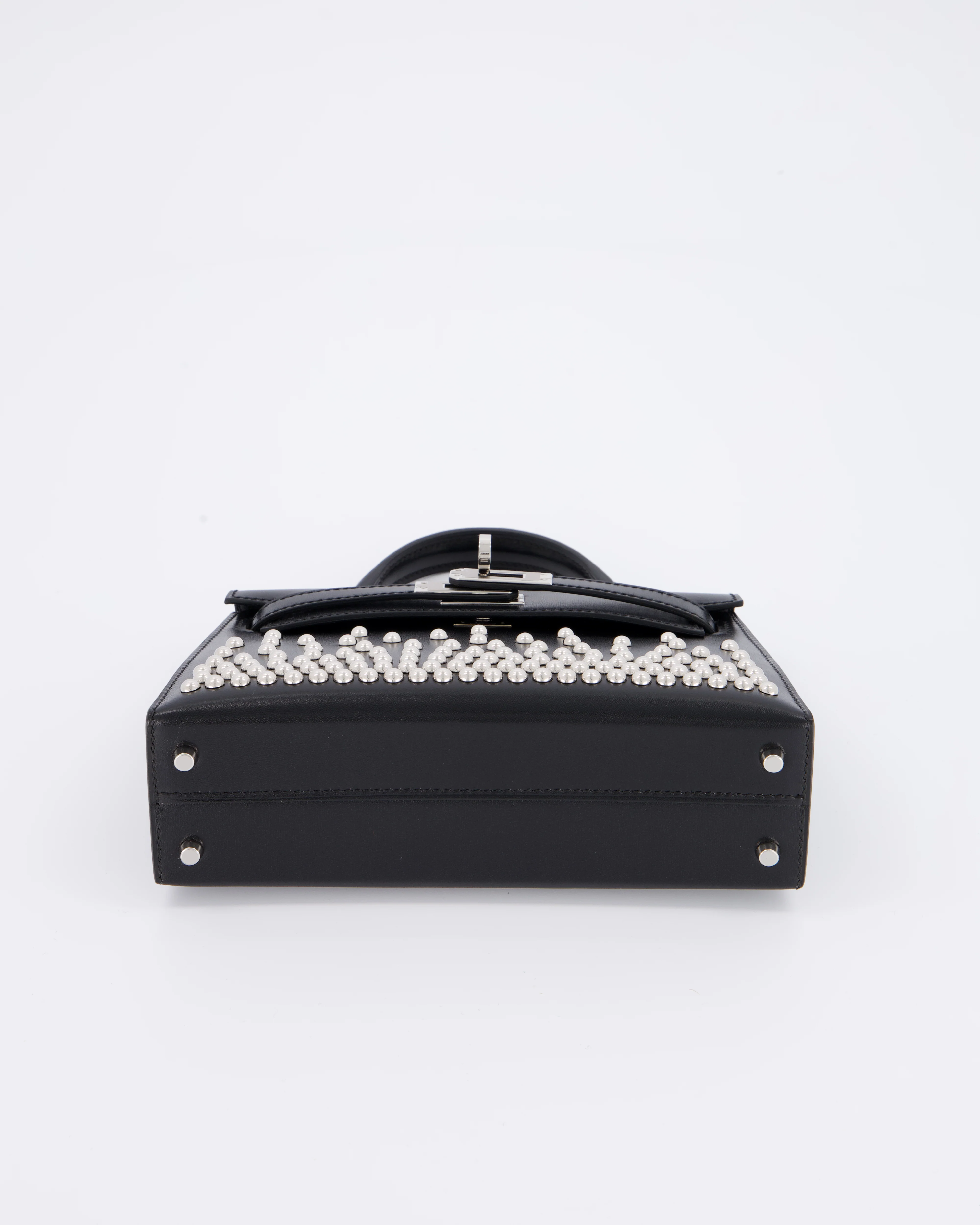 *SUPER RARE & HOT* Hermès Mini Kelly II 20 Clouté Bag in Noir Box Calf Leather with Palladium Hardware & Studs - Image 15