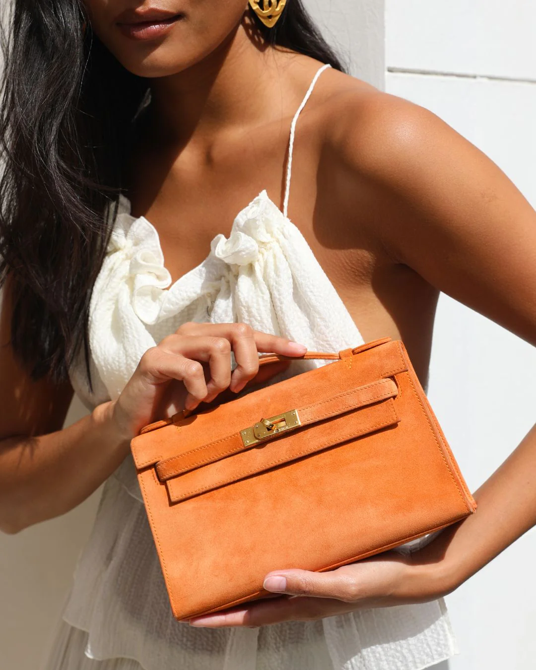 *SUPER RARE VINTAGE* Hermès Vintage Mini Kelly Pochette Bag in Orange Veau Doblis Leather with Gold Hardware