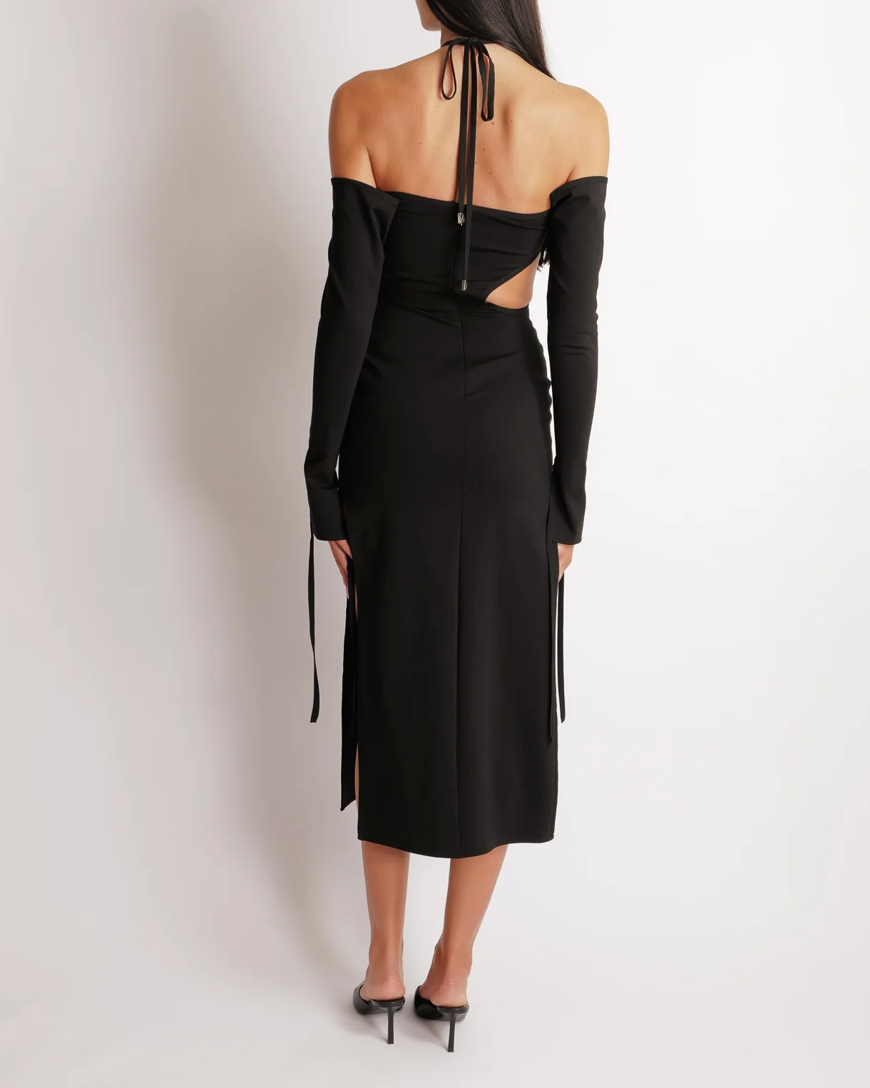 The Attico Black Long-Sleeved Midi Dress with Front Cut Out Details and Side Slit Size FR 38 (UK 10) RRP £950 - Image 3