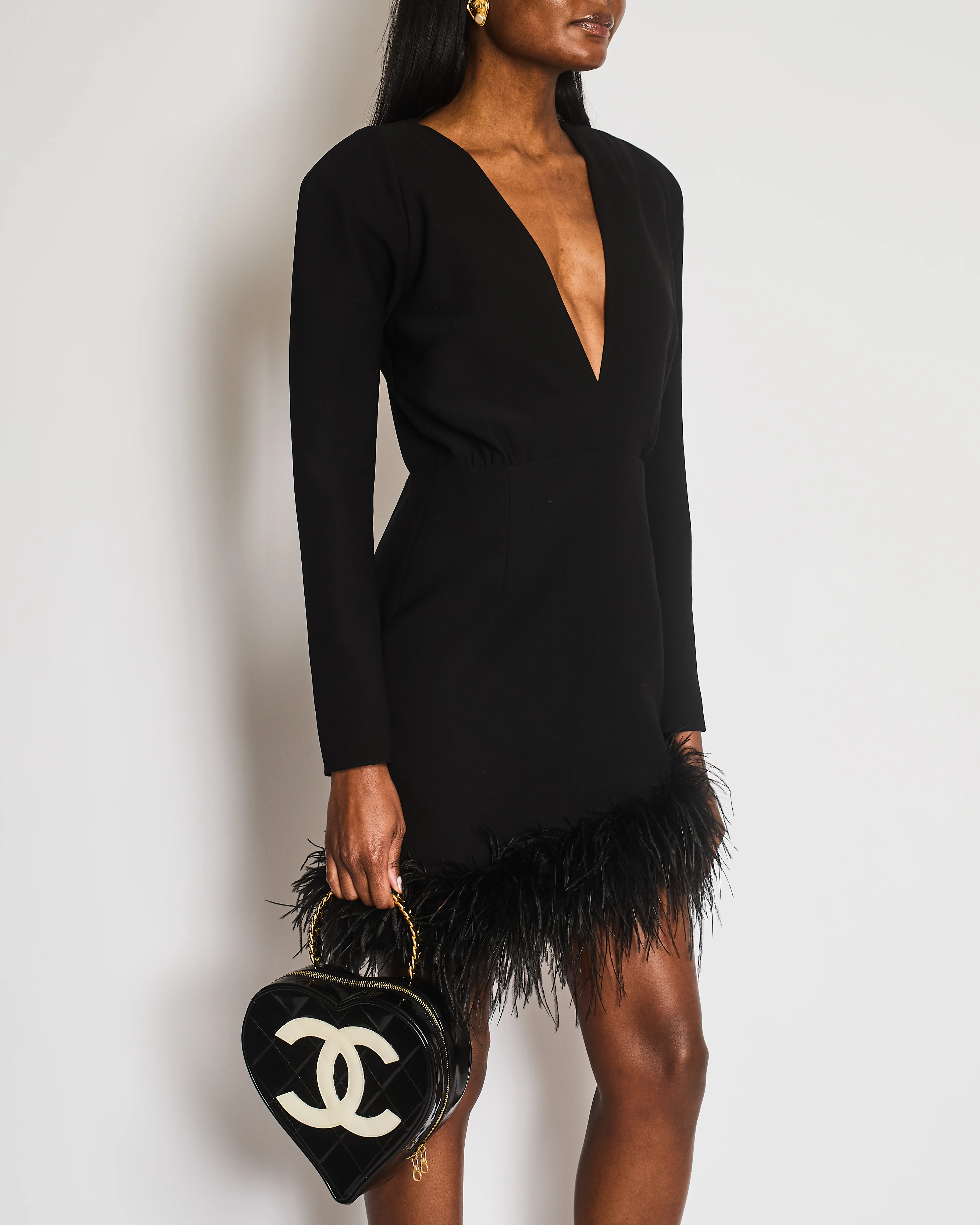 The New Arrivals Black Mini Dress with Ostrich Feather Trims and Front Cut Out Detail Size FR 42 (UK 14) RRP £1,050 - Image 2