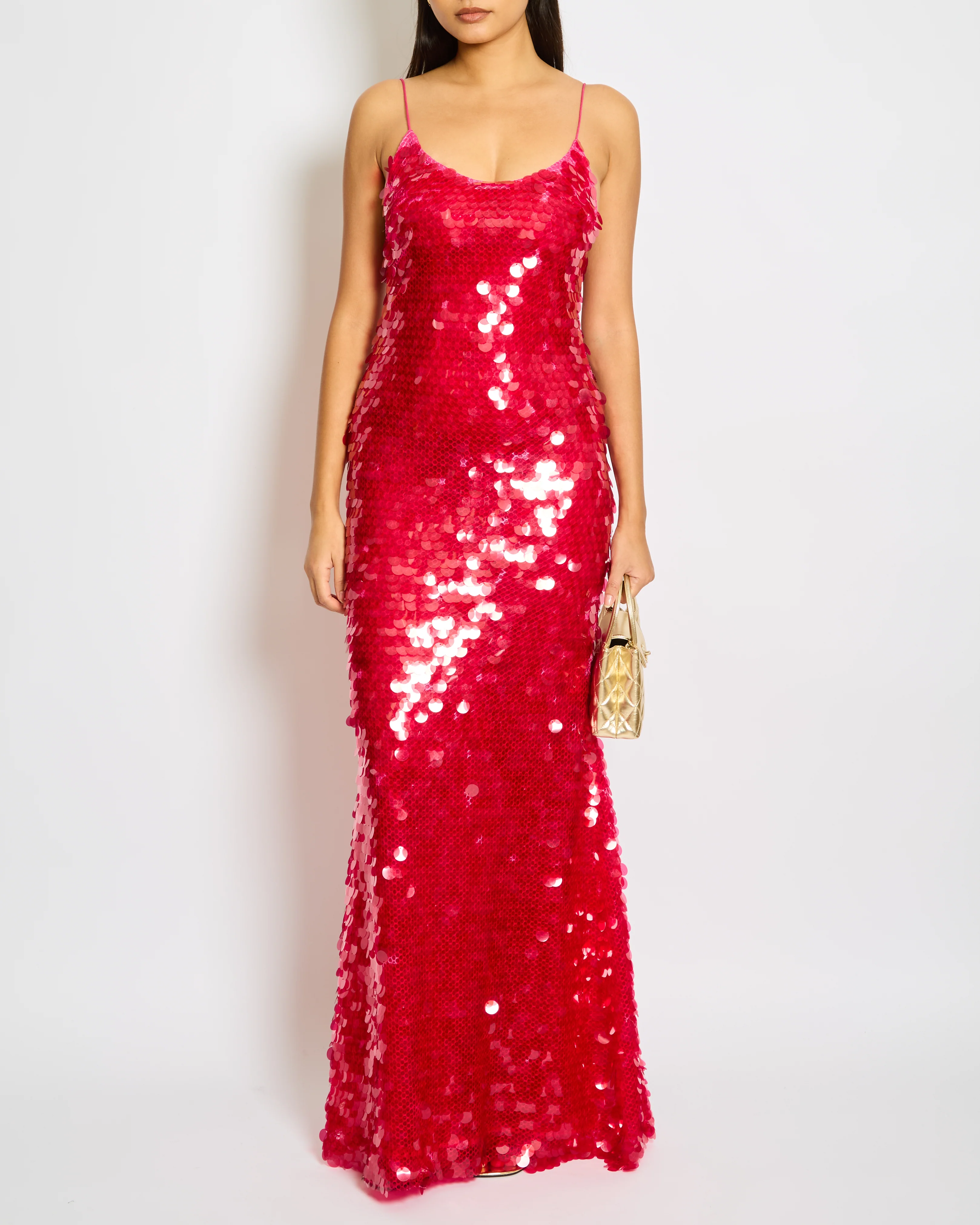 The New Arrivals by Ilkyaz Ozel Sequin Gwyneth Maxi Dress in Flamboyante Size FR 34 (UK 6)