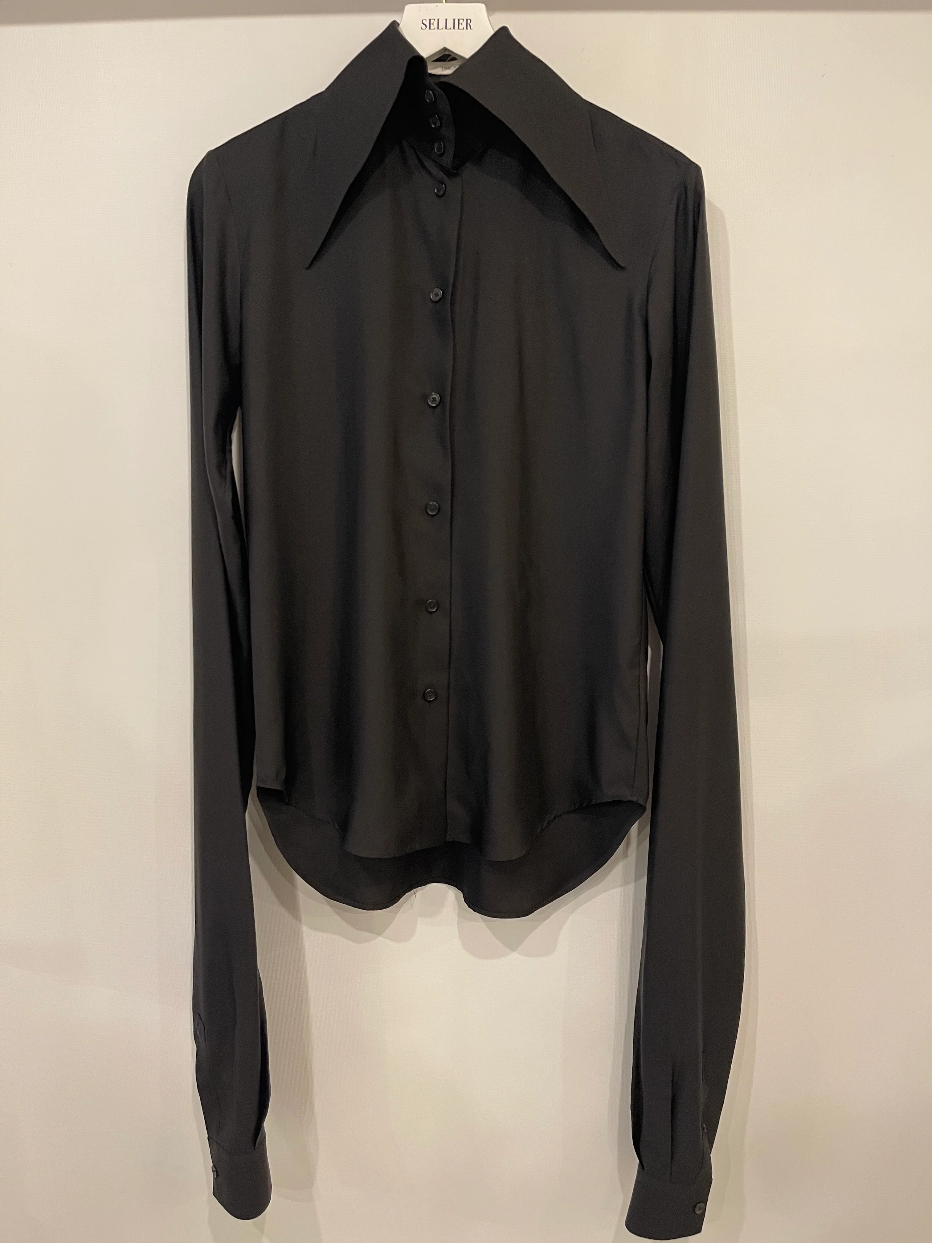 The Row Black Silk Long Sleeve Shirt with Collar Detail Size 0 (UK 4) - Image 4