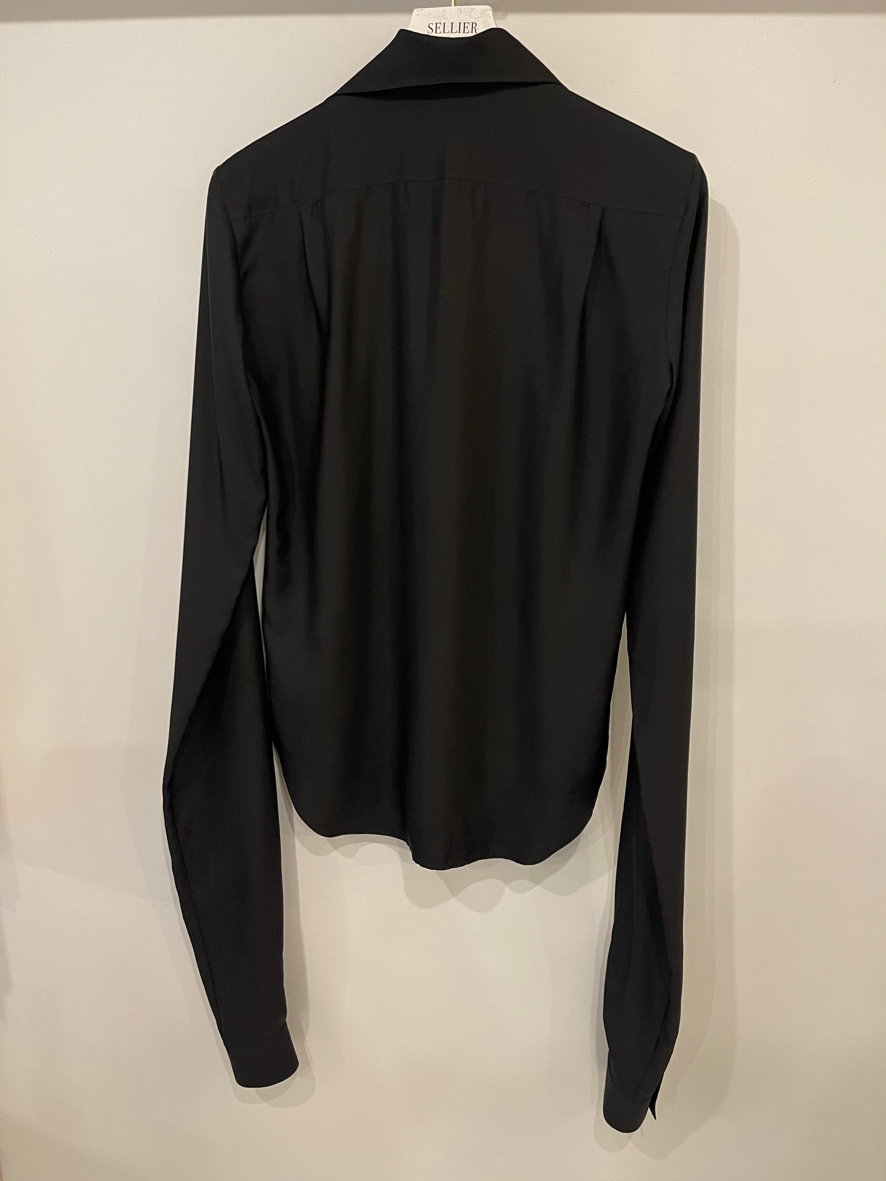 The Row Black Silk Long Sleeve Shirt with Collar Detail Size 0 (UK 4) - Image 5