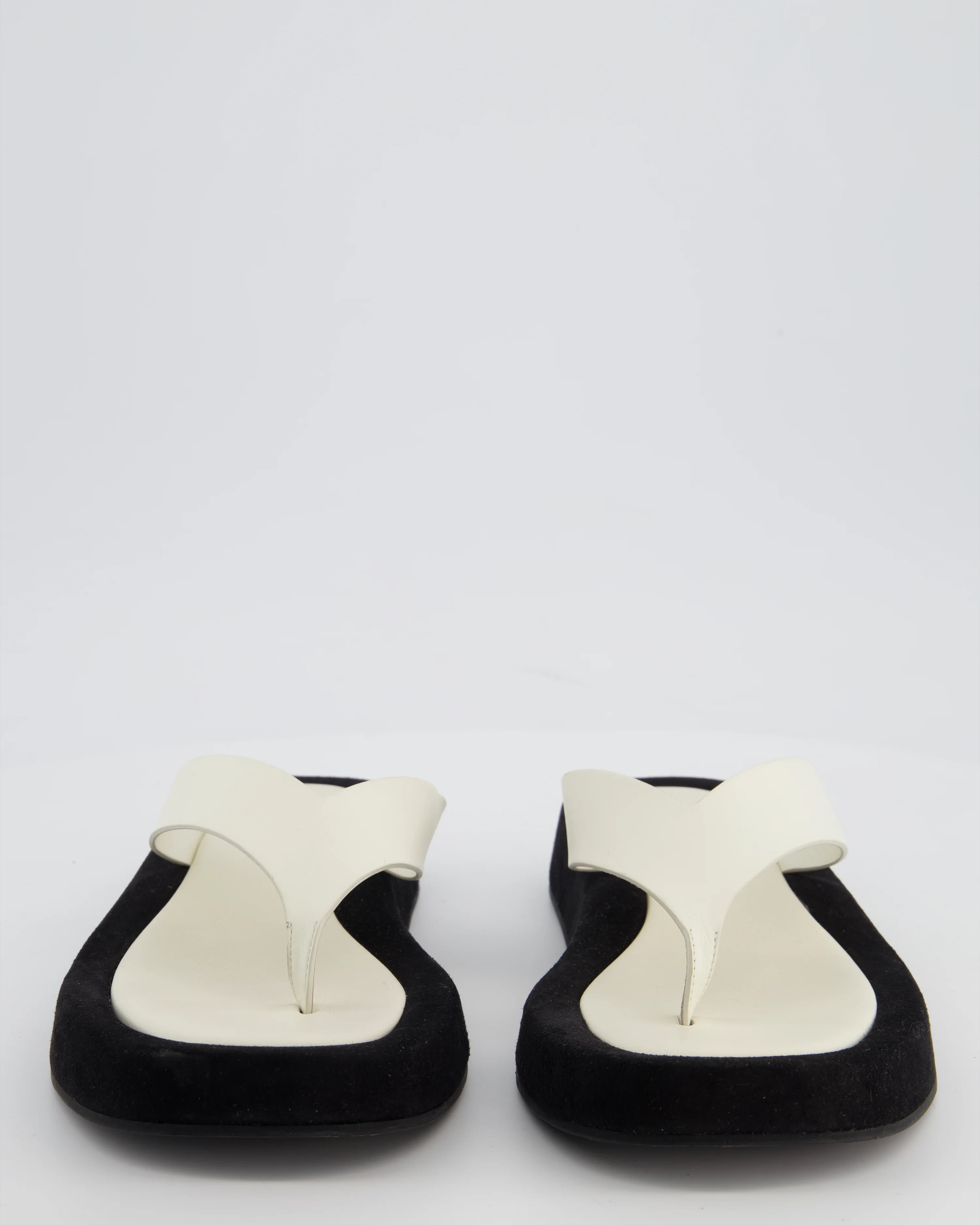 The Row Ginza White Calfskin & Black Suede Flip Flops with Suede Details Size 40 - Image 4