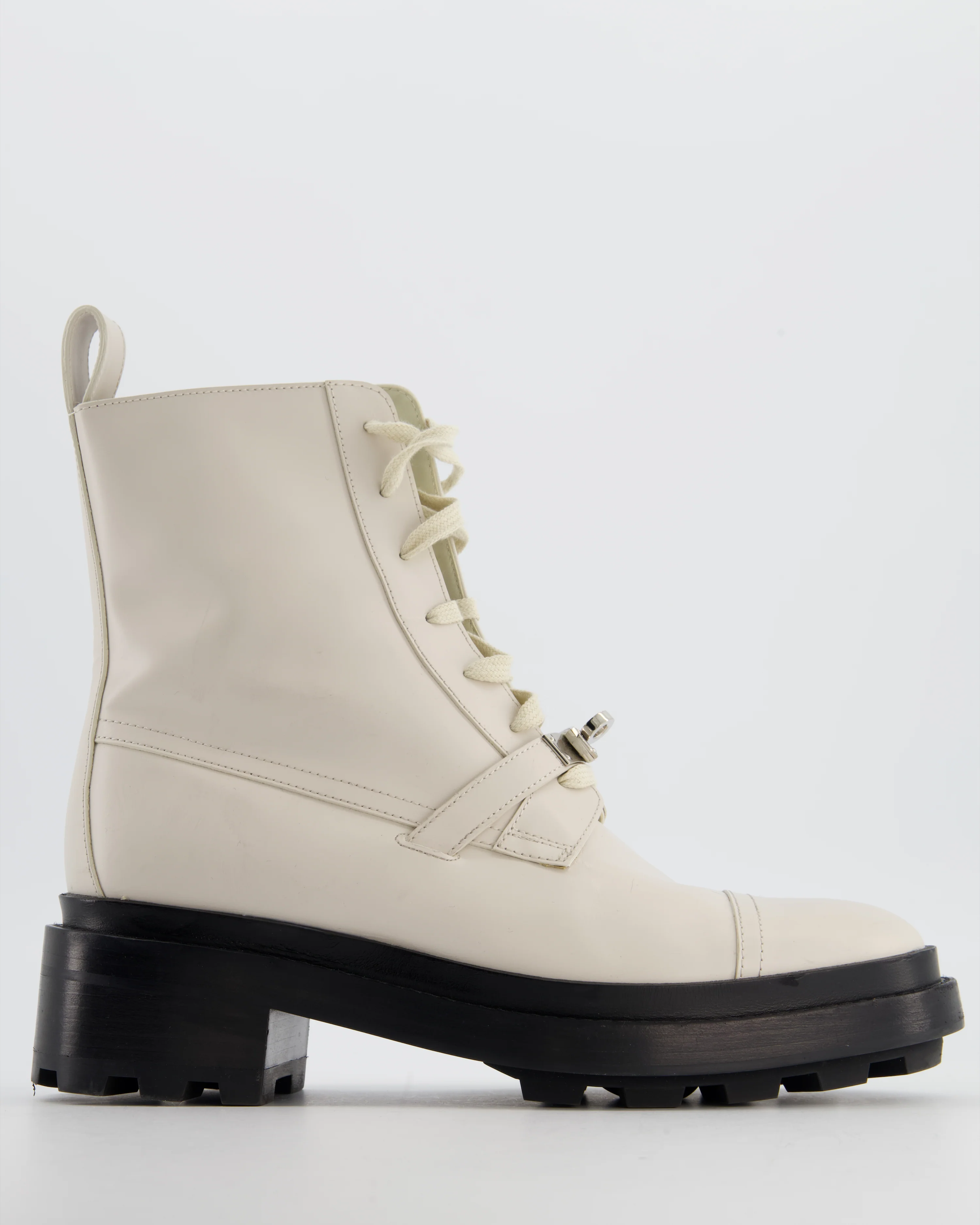 Hermès Cream Funk Ankle Boots with Palladium Kelly Buckle Size EU 39 RRP £1,630