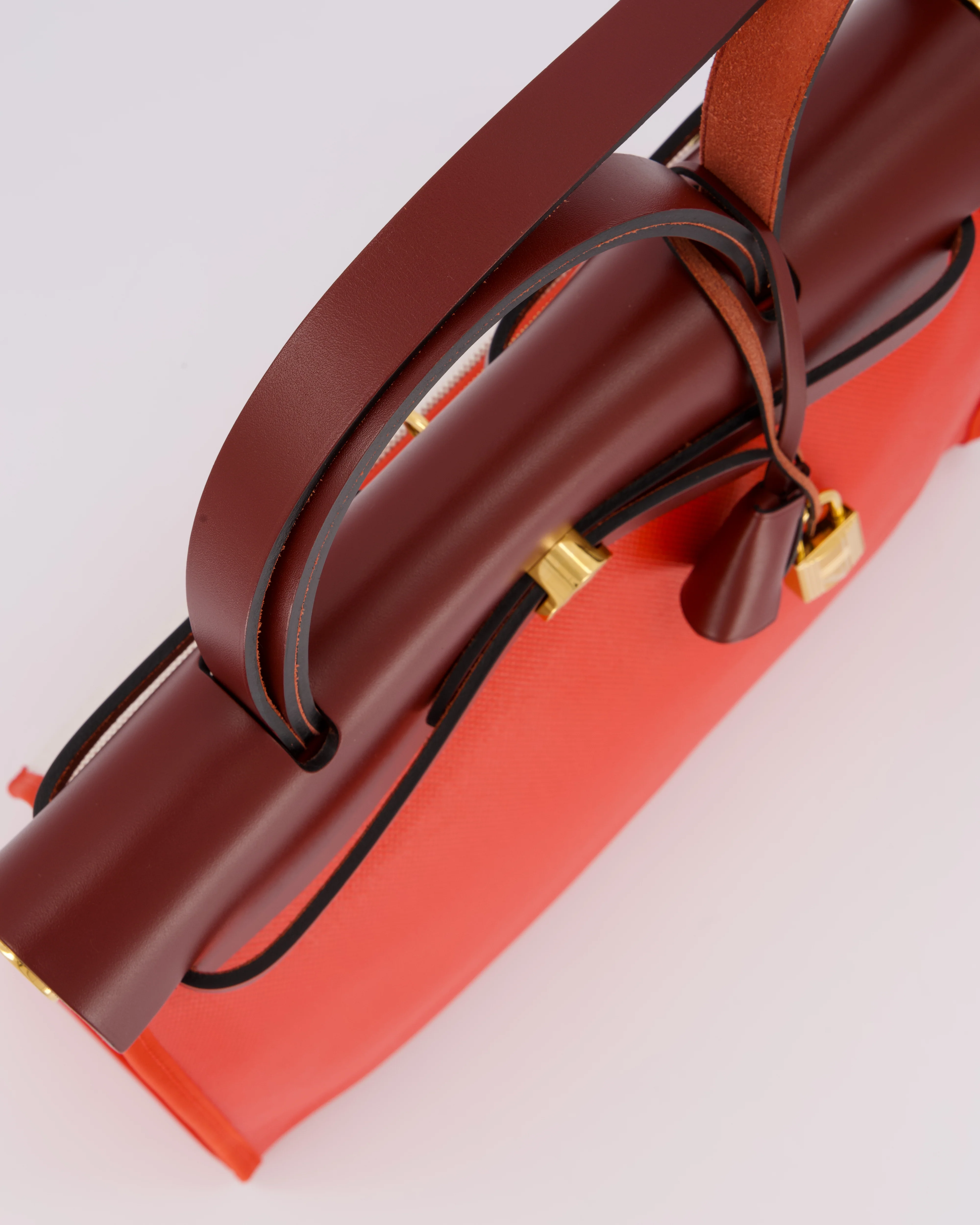 Hermès Herbag 31 in Orange Mecano Toile H Berline Coated Canvas and Rouge H Vache Hunter Leather with Gold Hardware - Image 10