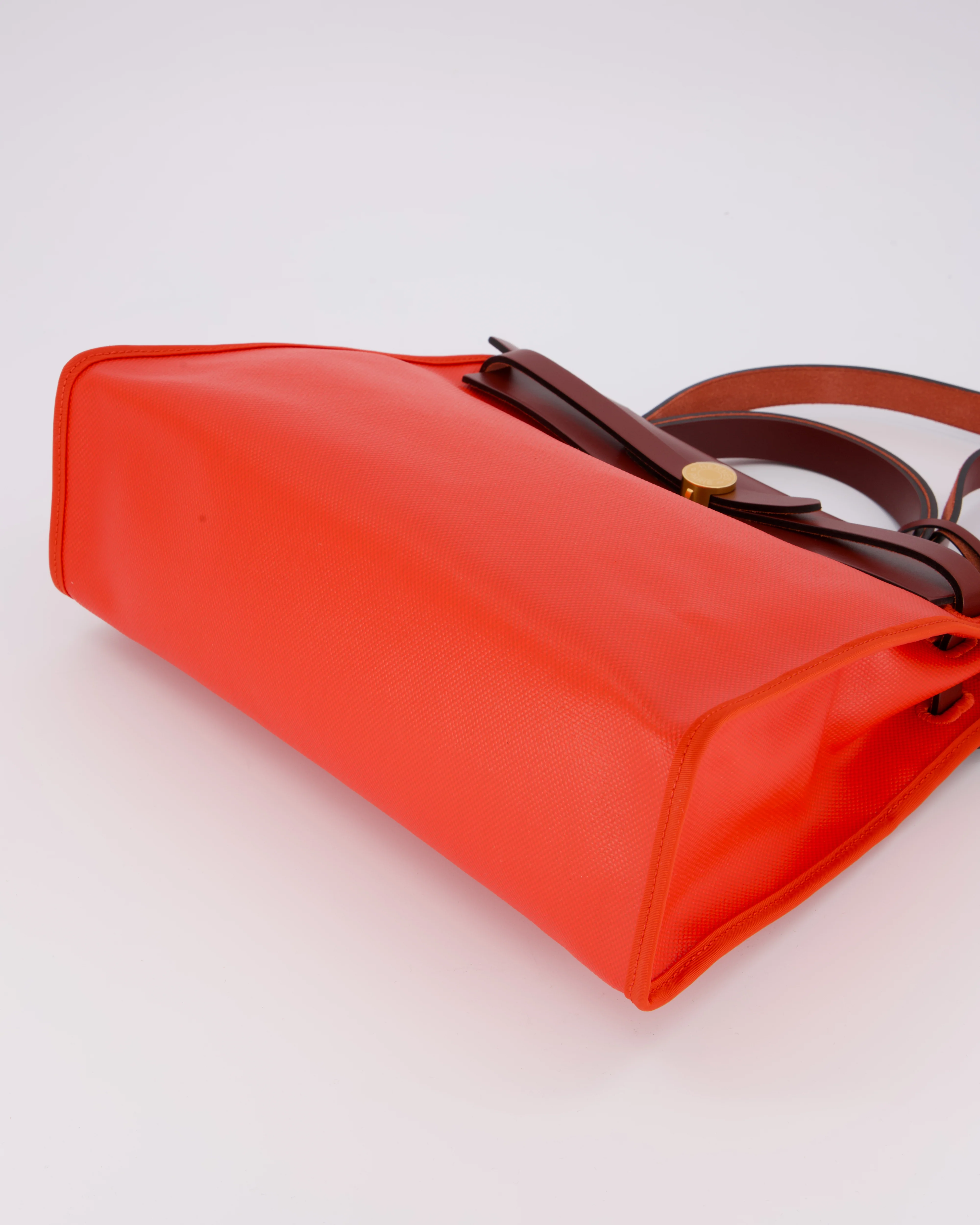Hermès Herbag 31 in Orange Mecano Toile H Berline Coated Canvas and Rouge H Vache Hunter Leather with Gold Hardware - Image 19