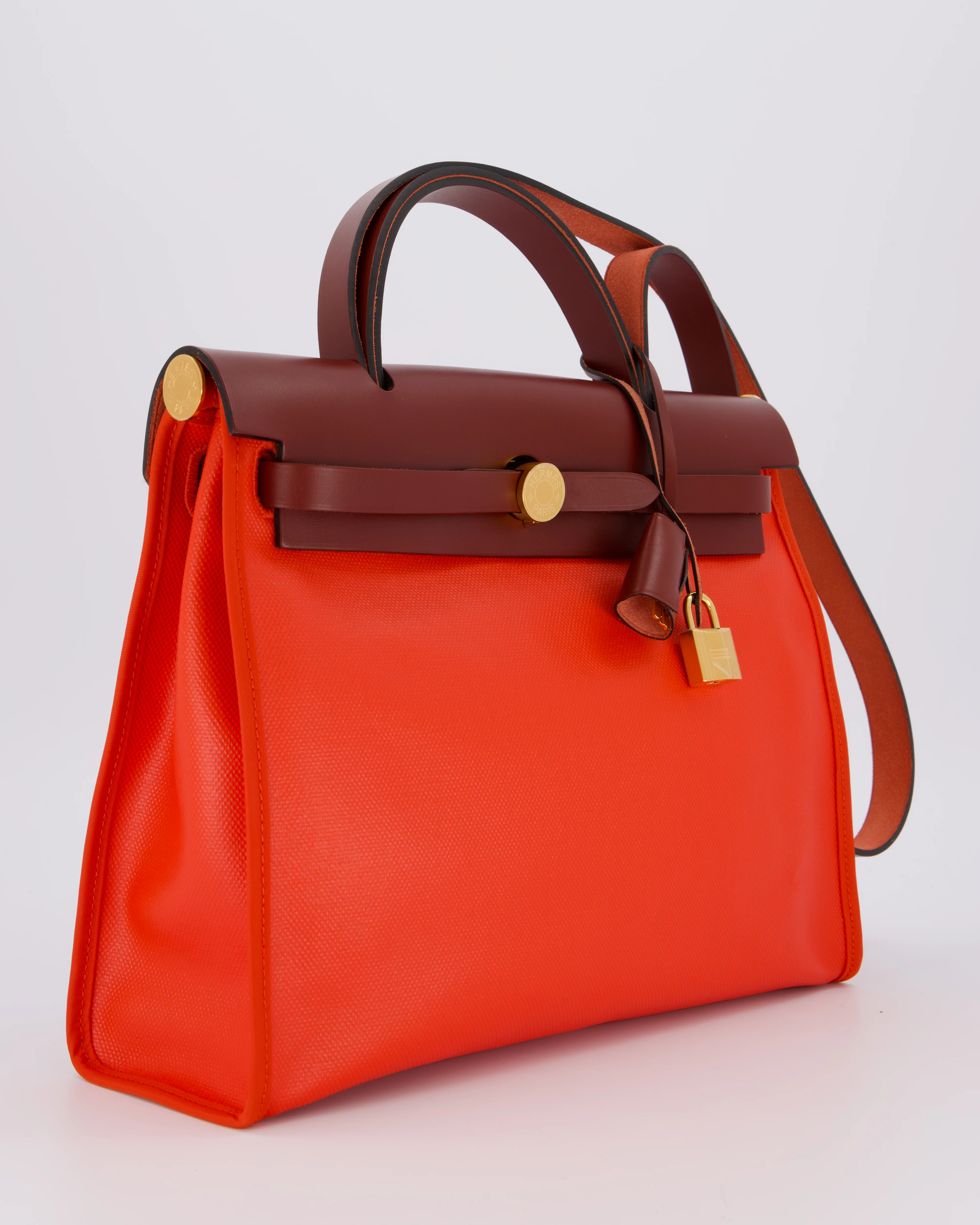 Hermès Herbag 31 in Orange Mecano Toile H Berline Coated Canvas and Rouge H Vache Hunter Leather with Gold Hardware - Image 3