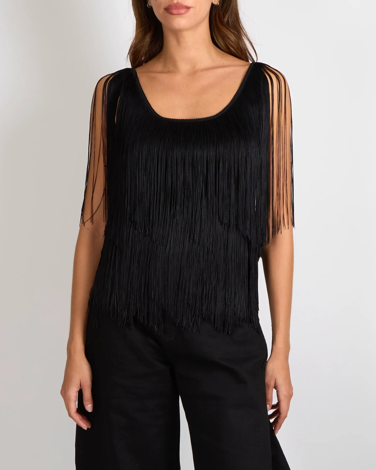 Tom Ford Black Fringed Knitted Tank Top Size M (UK 10)