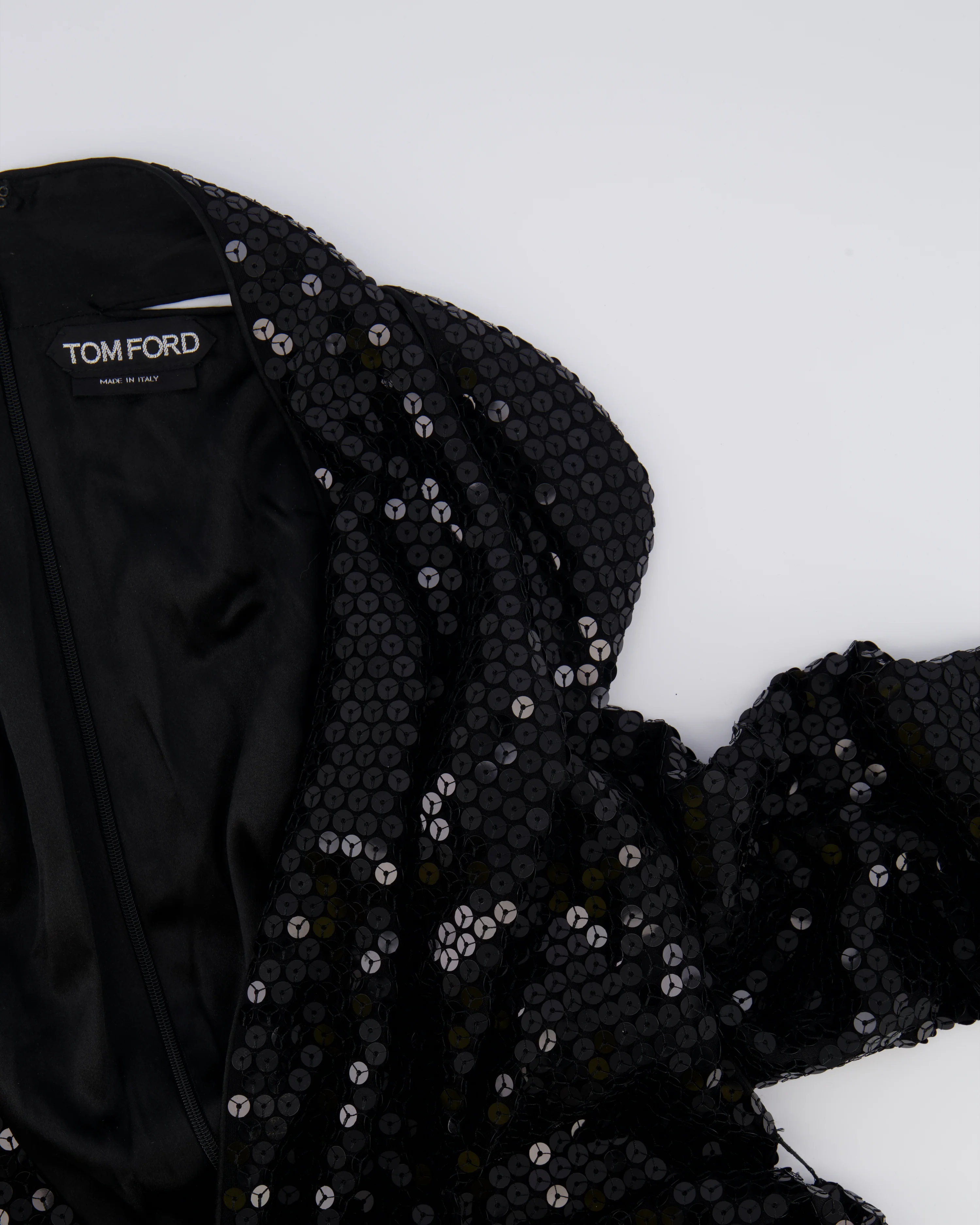 Tom Ford Black Sequin Embellished Mini Dress with Cut Outs and Draped Belt Detail Size IT 38 (UK 6) - Image 3