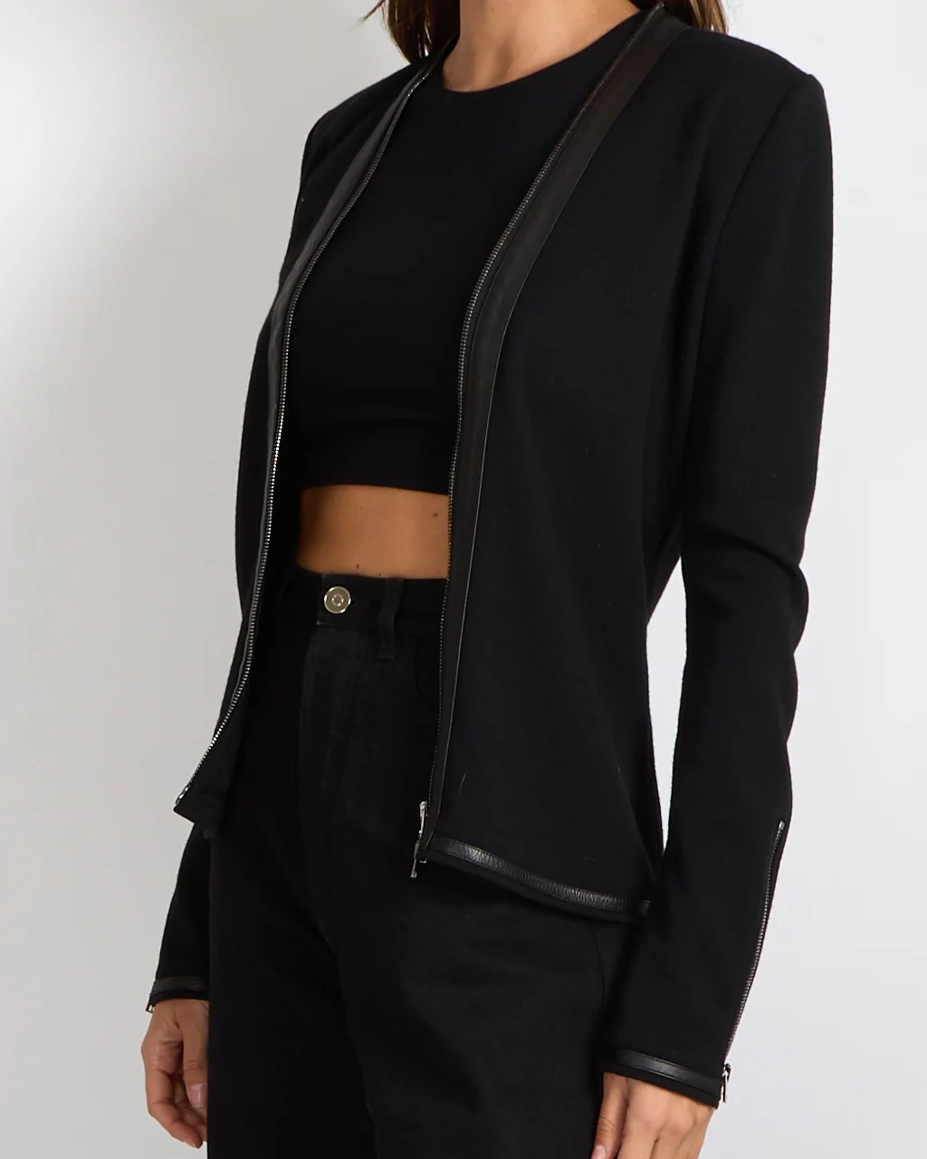 Tom Ford Black Wool Jacket with Lambskin Trims and Silver Zipper Detail Size IT 38 (UK 6) - Image 4