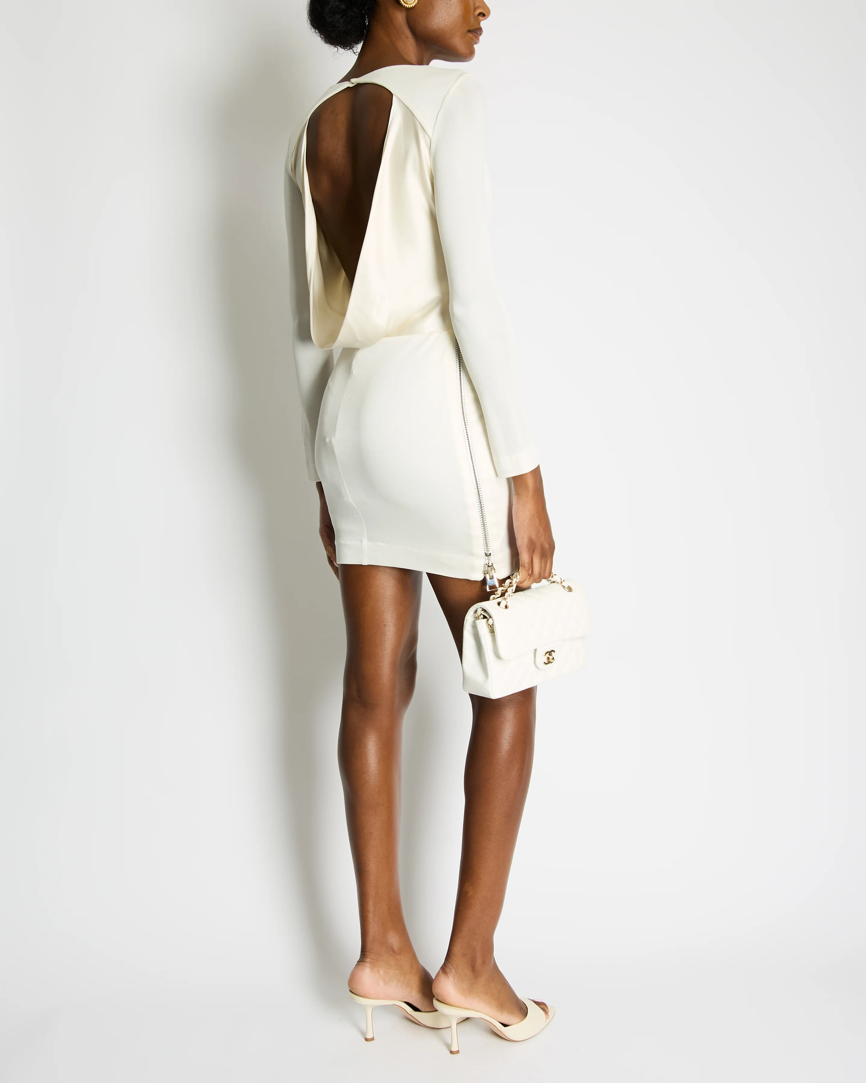 Tom Ford Cream Long Sleeve Backless Midi Dress with Zip Detail Size IT 40 (UK 8) - Image 2