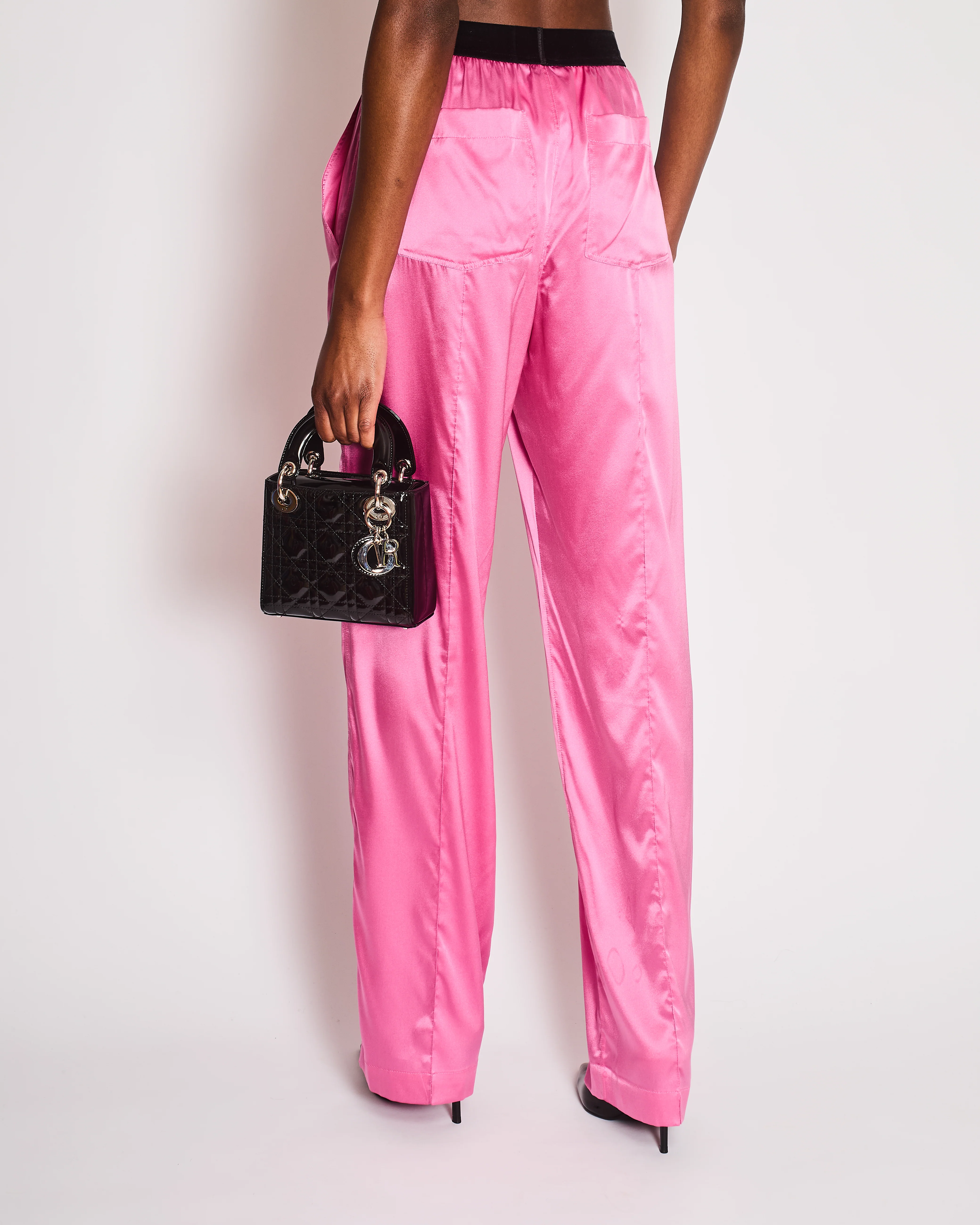 Tom Ford Fuchsia Silk Trousers with Logo Waist Detail Size S (UK 8) - Image 3