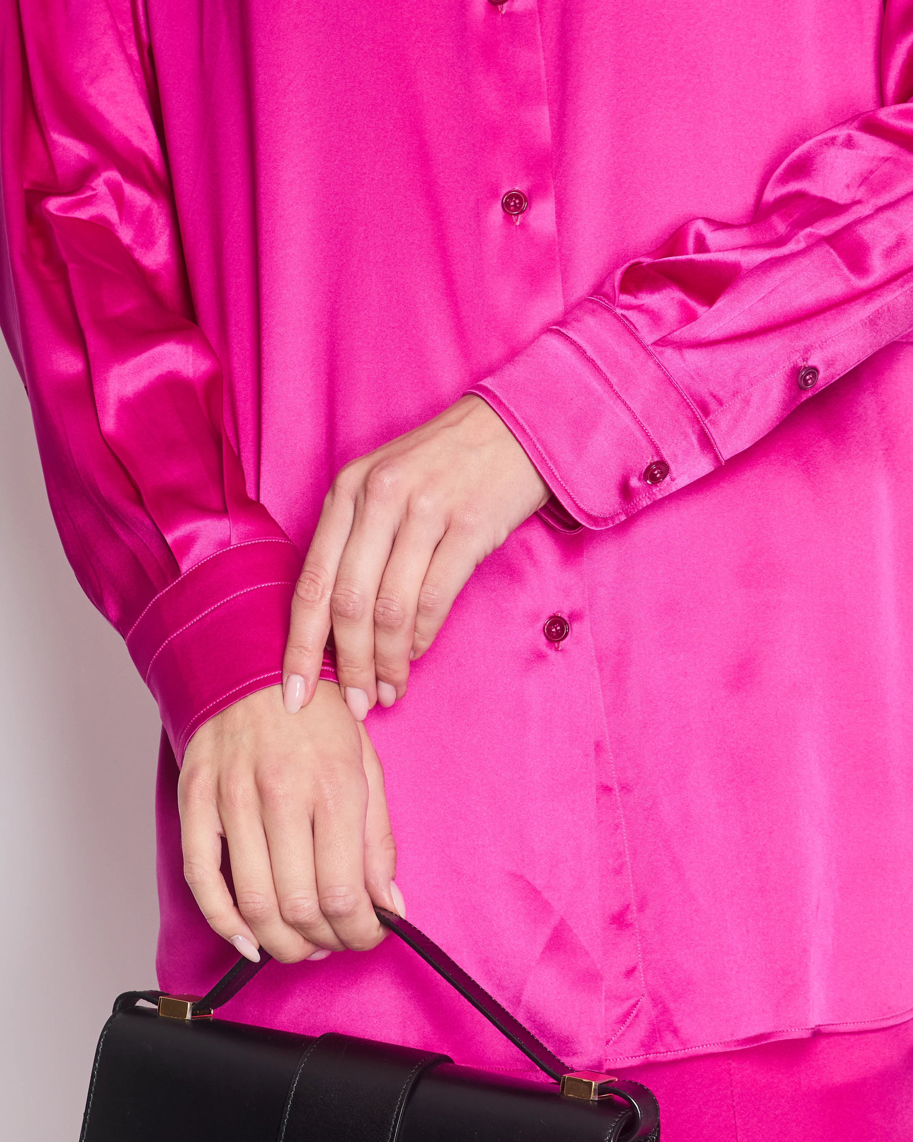 Tom Ford Fuschia Pink Oversized Silk-Blend Satin Blouse and Trouser Set with Velvet Elasticated Waistband Size IT 40 (UK 8) - Image 8