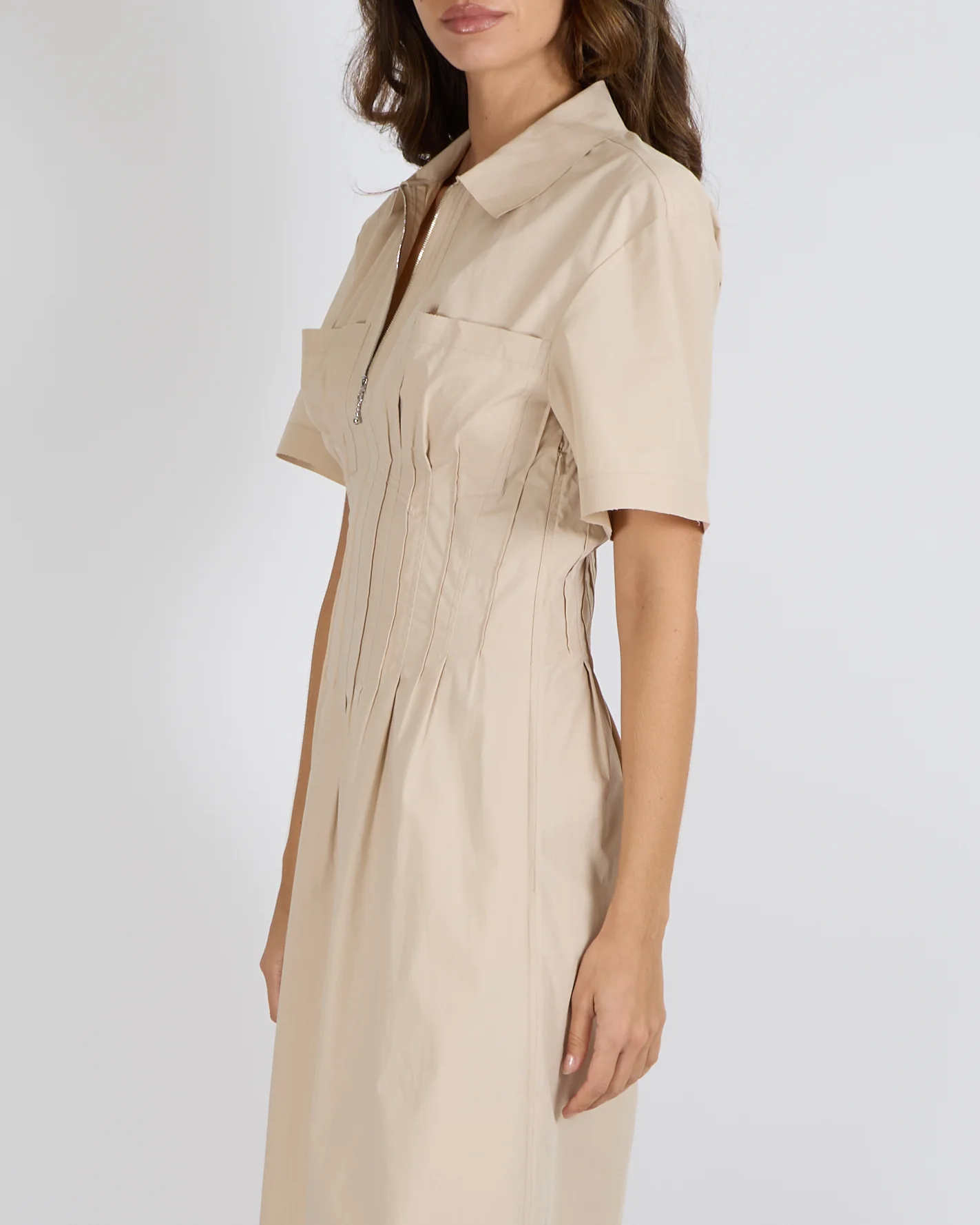 Tory Burch Poplin Short-Sleeved Midi Dress in Dove Grey with Silver Zipper Detail Size US 6 (UK 10) RRP £590 - Image 2