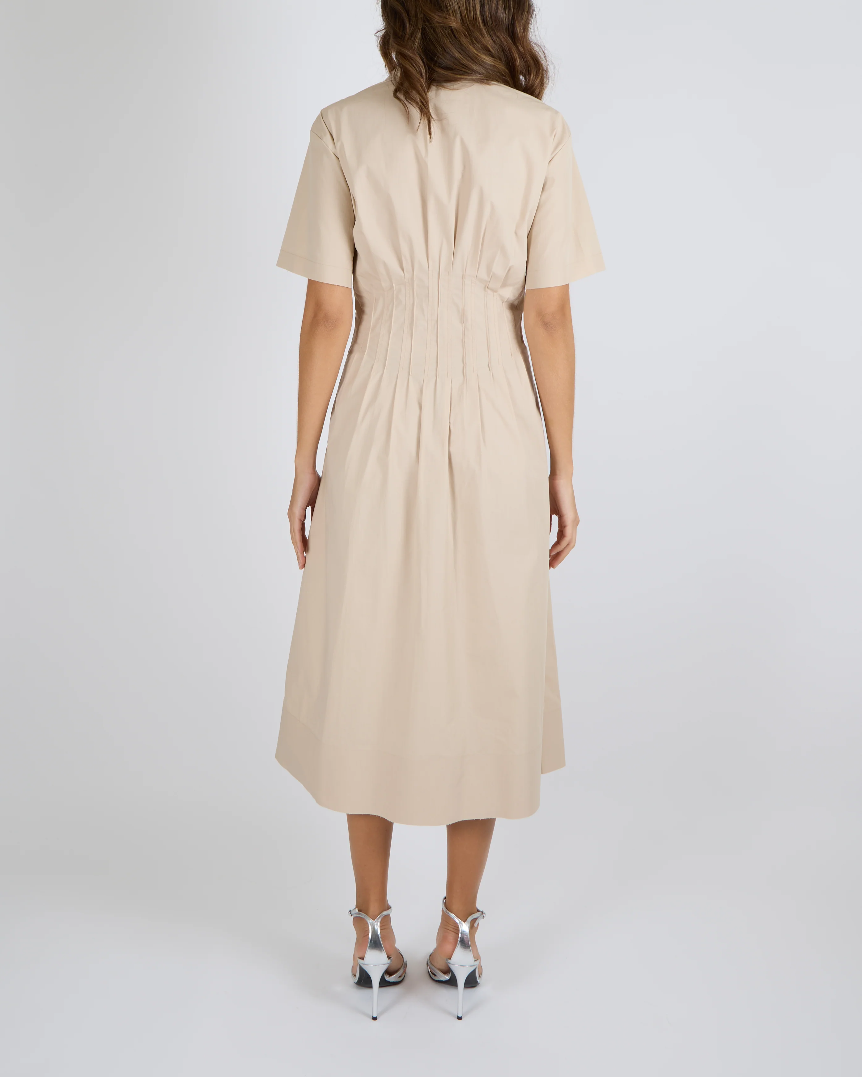 Tory Burch Poplin Short-Sleeved Midi Dress in Dove Grey with Silver Zipper Detail Size US 6 (UK 10) RRP £590 - Image 3
