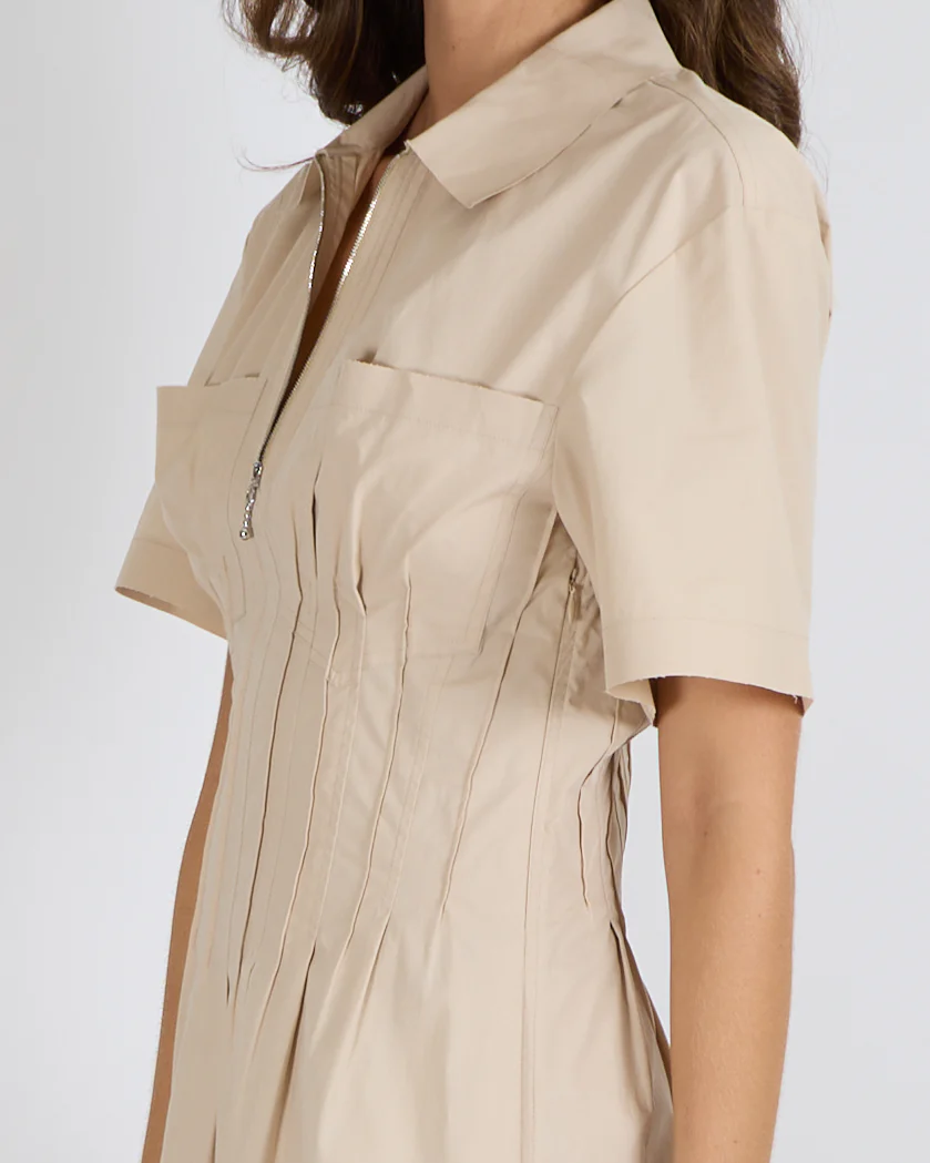 Tory Burch Poplin Short-Sleeved Midi Dress in Dove Grey with Silver Zipper Detail Size US 6 (UK 10) RRP £590 - Image 5