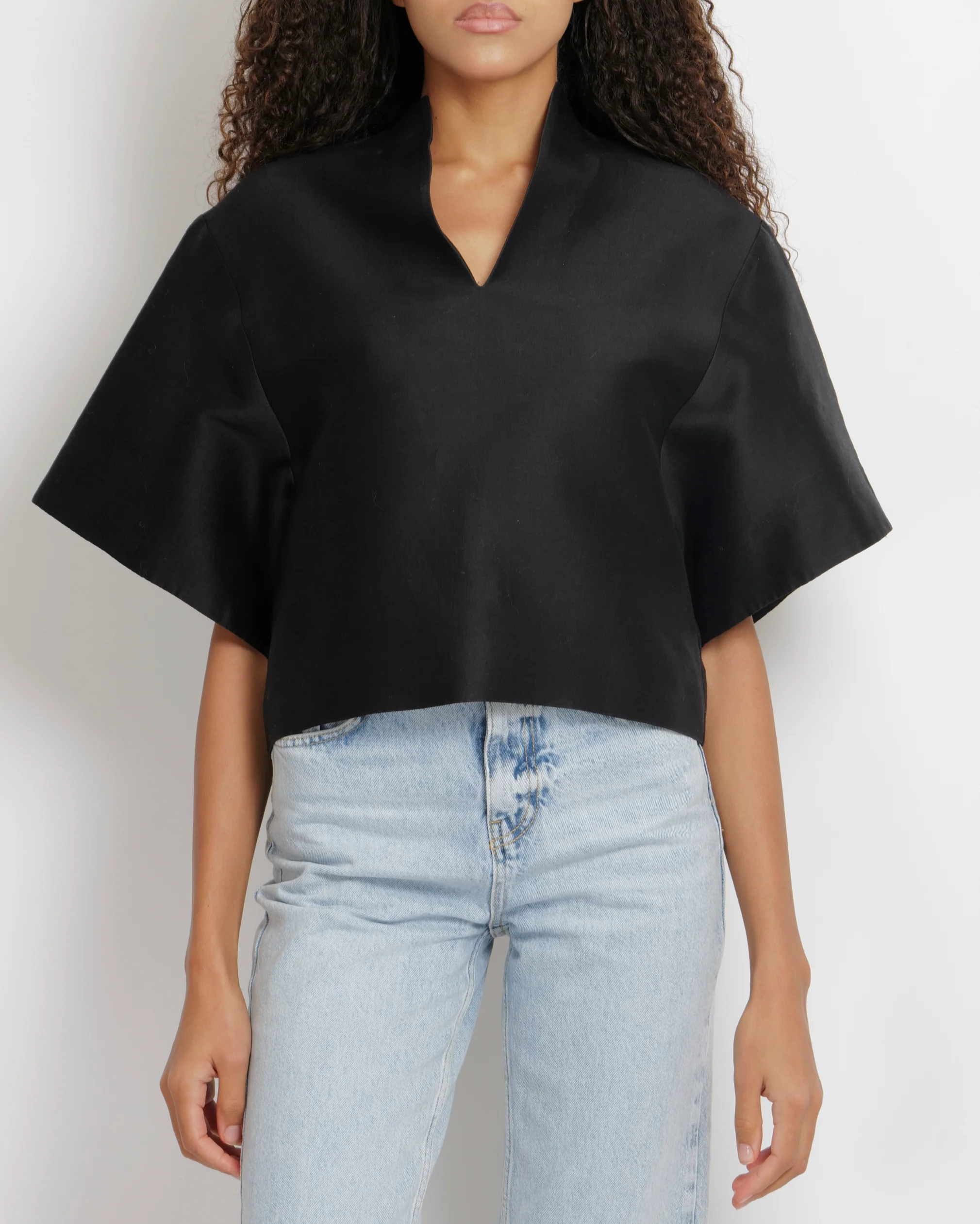 Toteme Black Cotton and Silk Blend Short Sleeved Azzuro Top Size XS (UK 6)