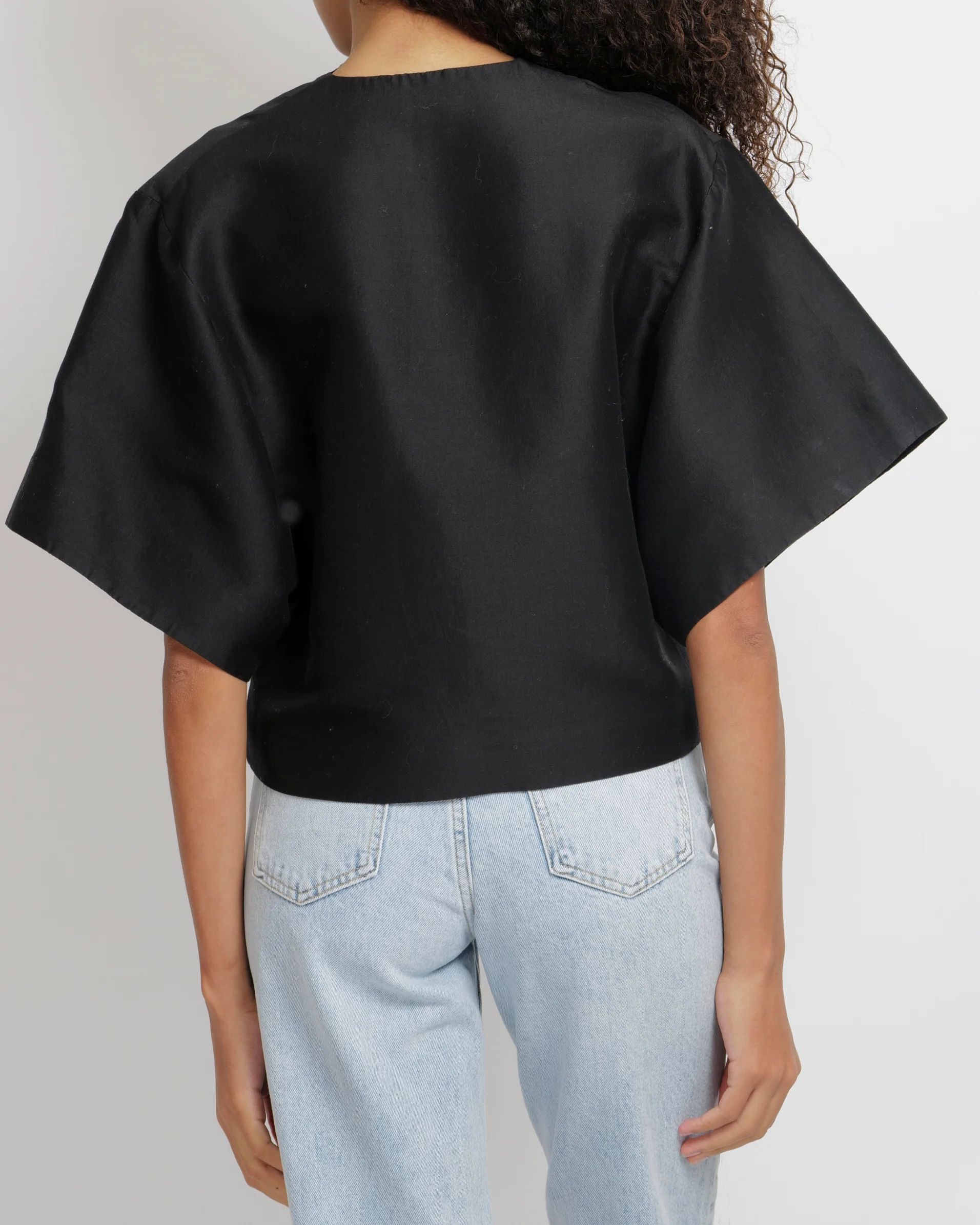 Toteme Black Cotton and Silk Blend Short Sleeved Azzuro Top Size XS (UK 6) - Image 3