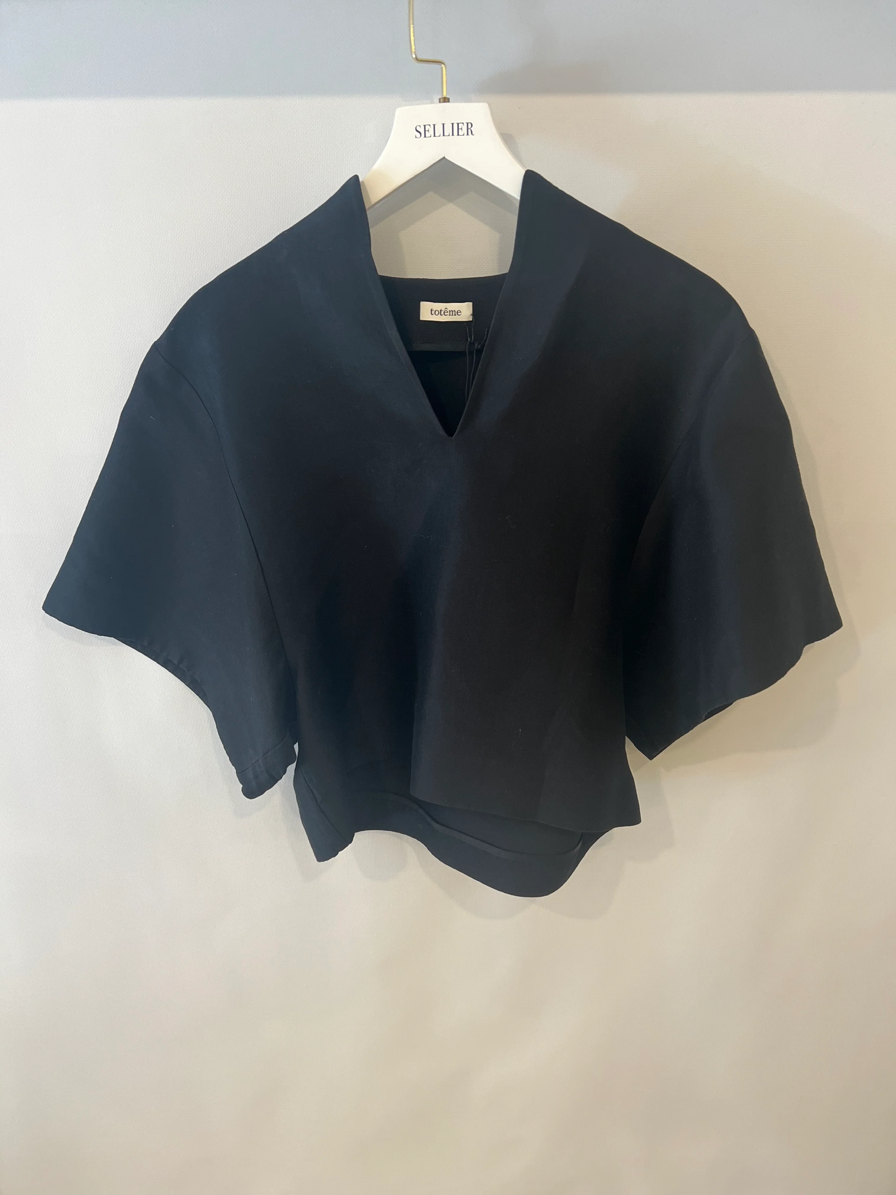 Toteme Black Cotton and Silk Blend Short Sleeved Azzuro Top Size XS (UK 6) - Image 7