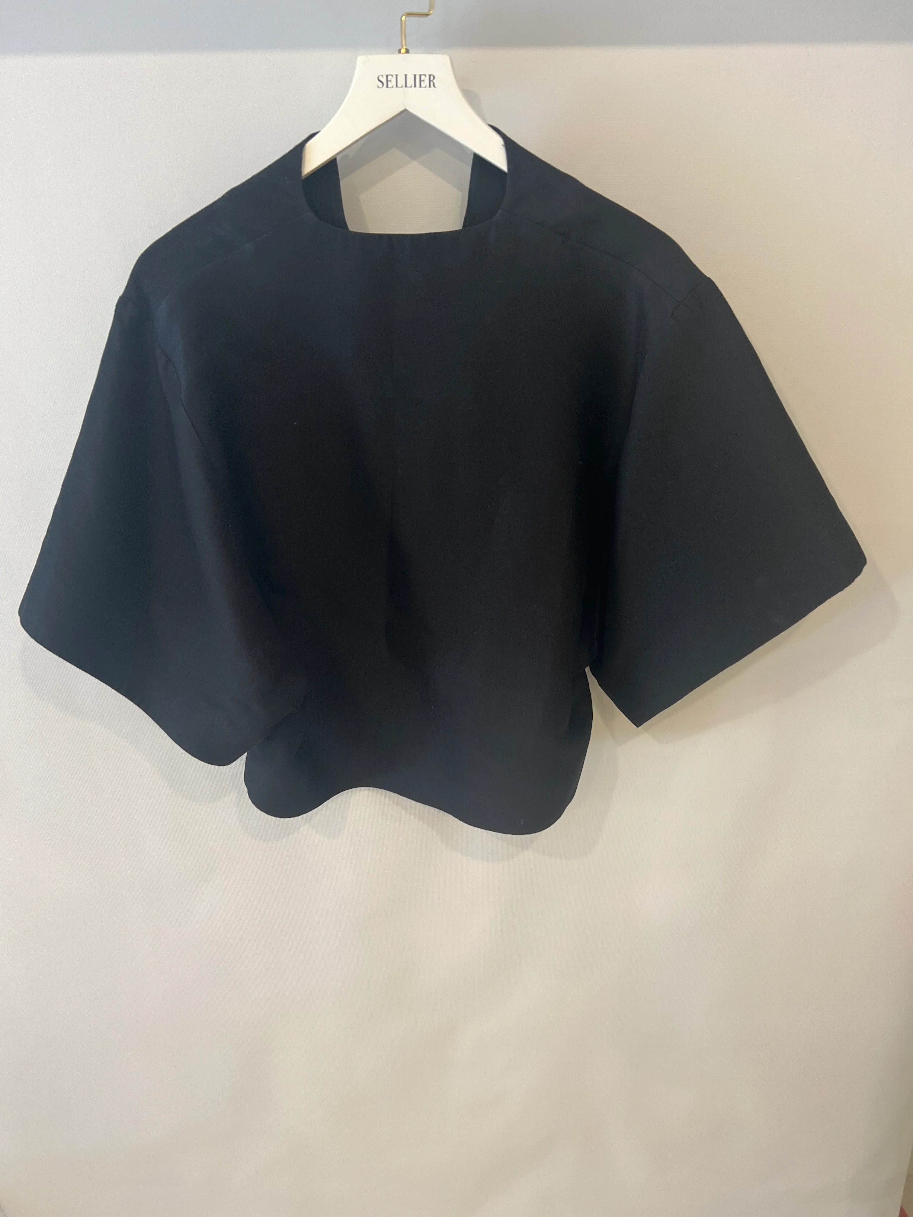 Toteme Black Cotton and Silk Blend Short Sleeved Azzuro Top Size XS (UK 6) - Image 8