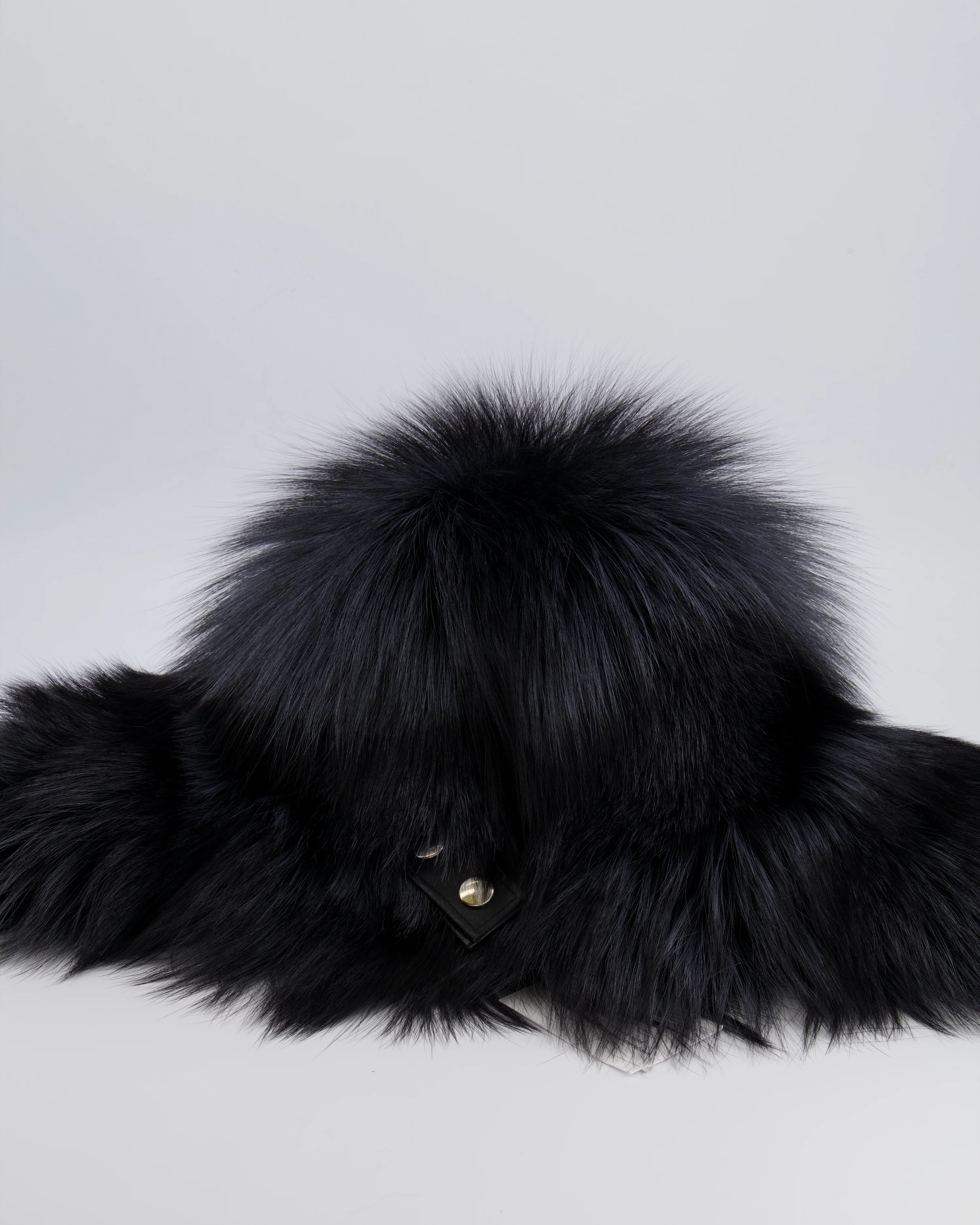 Tsanikidis Black and Silver Fox Chapka Hat with Leather Closure Detail One Size - Image 2