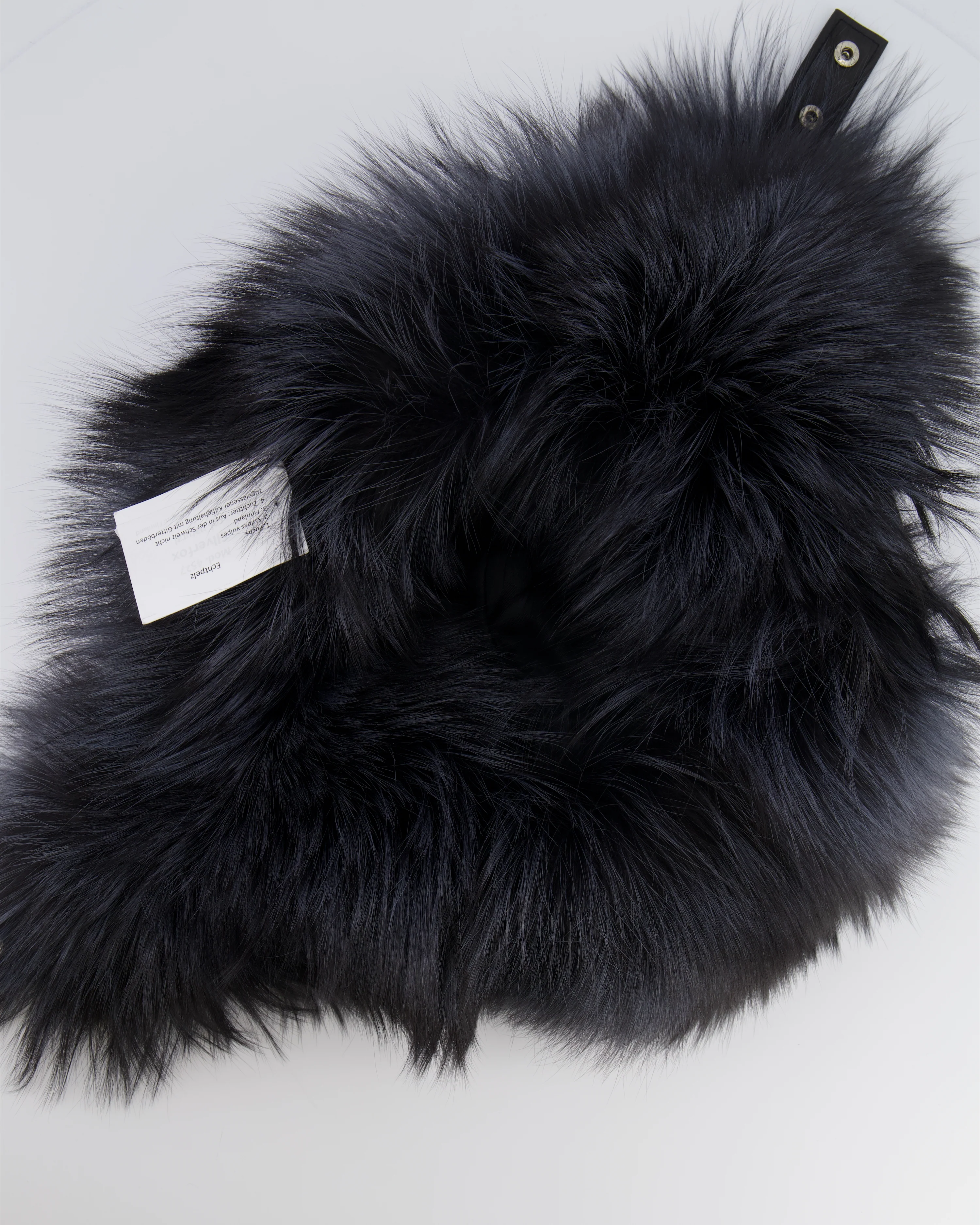 Tsanikidis Black and Silver Fox Chapka Hat with Leather Closure Detail One Size - Image 4