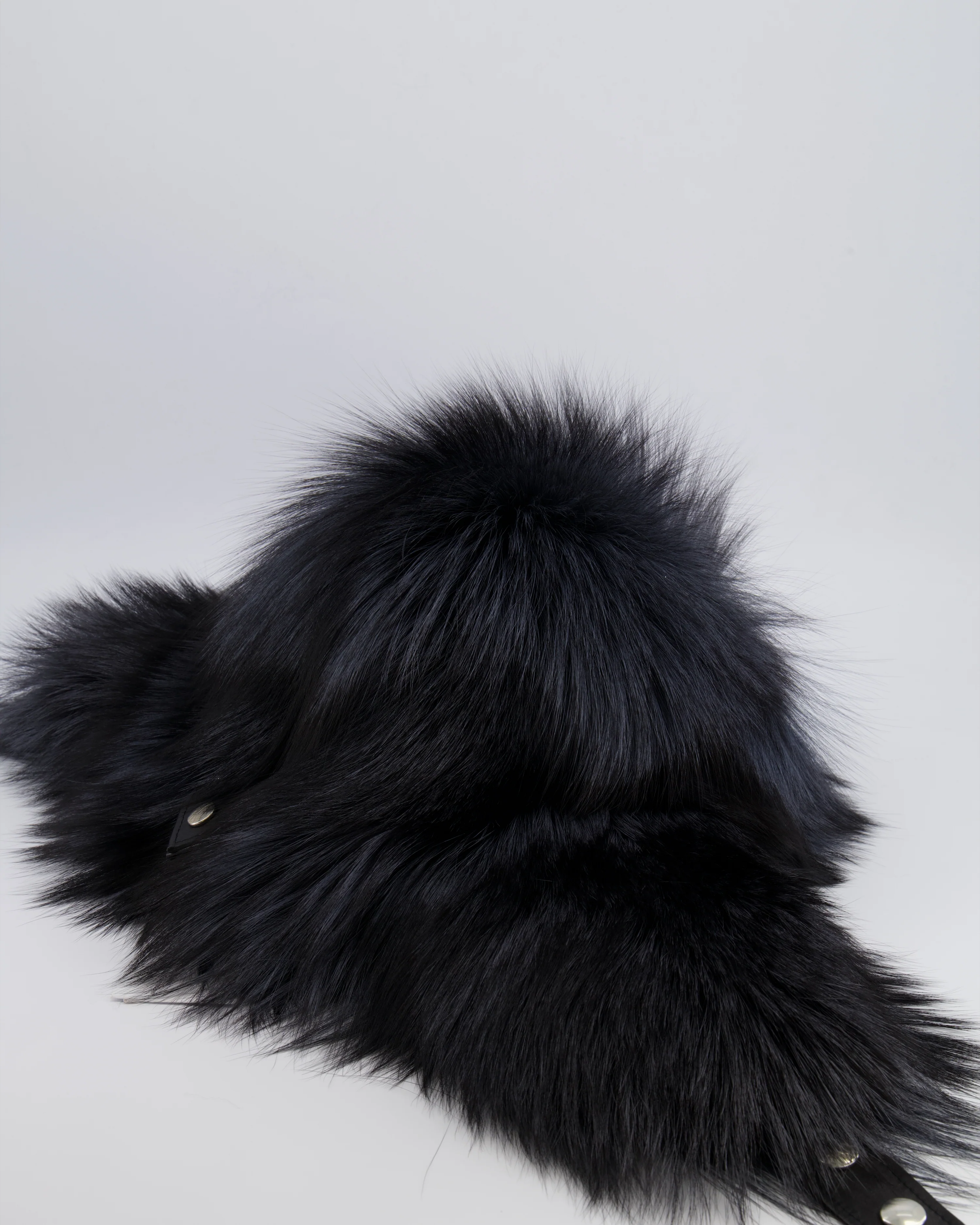 Tsanikidis Black and Silver Fox Chapka Hat with Leather Closure Detail One Size - Image 6