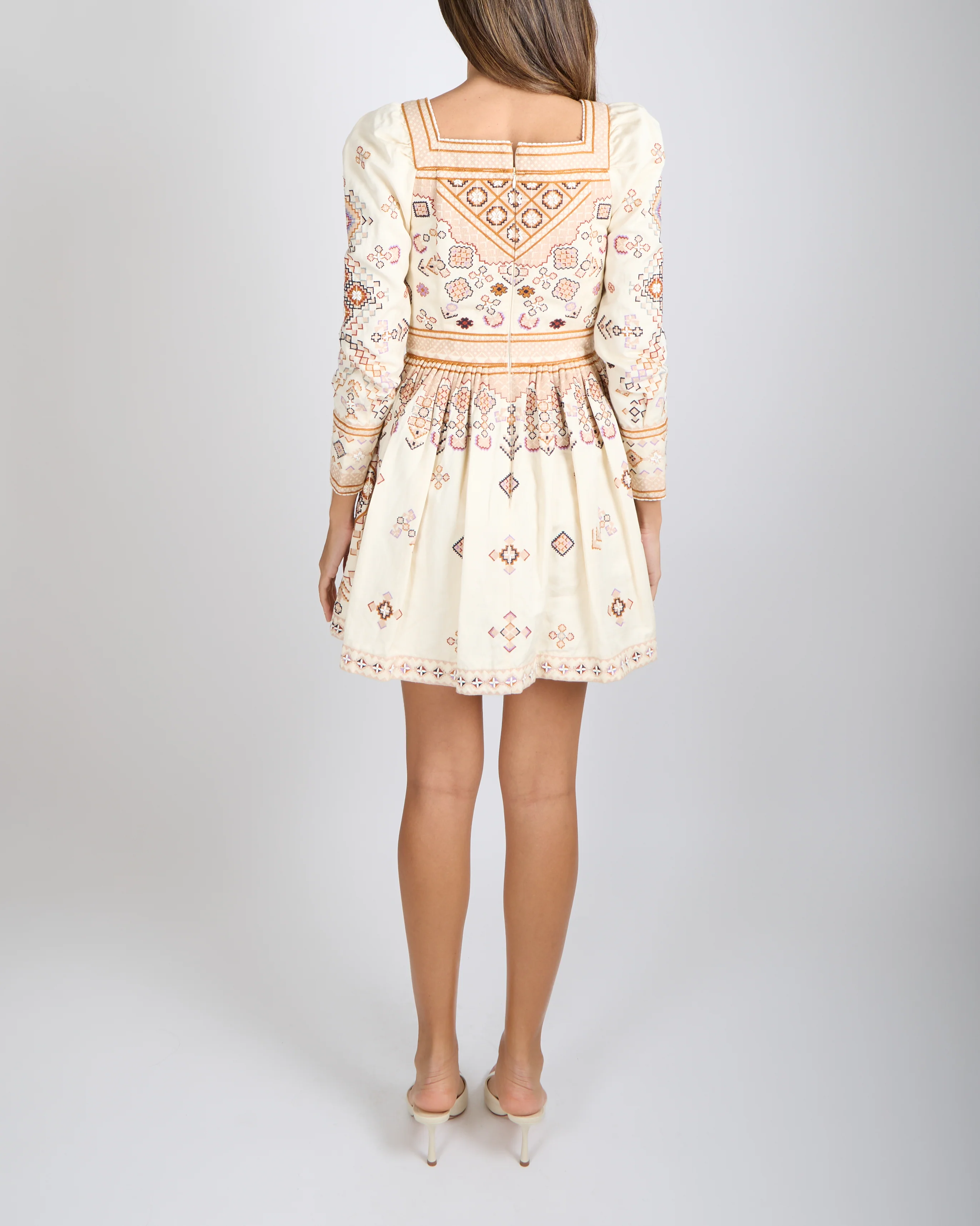 Ulla Johnson Cotton and Linen Blend Embroidered Adilah Mini Dress in Ochre Size 0 (UK 4-6) - Image 3
