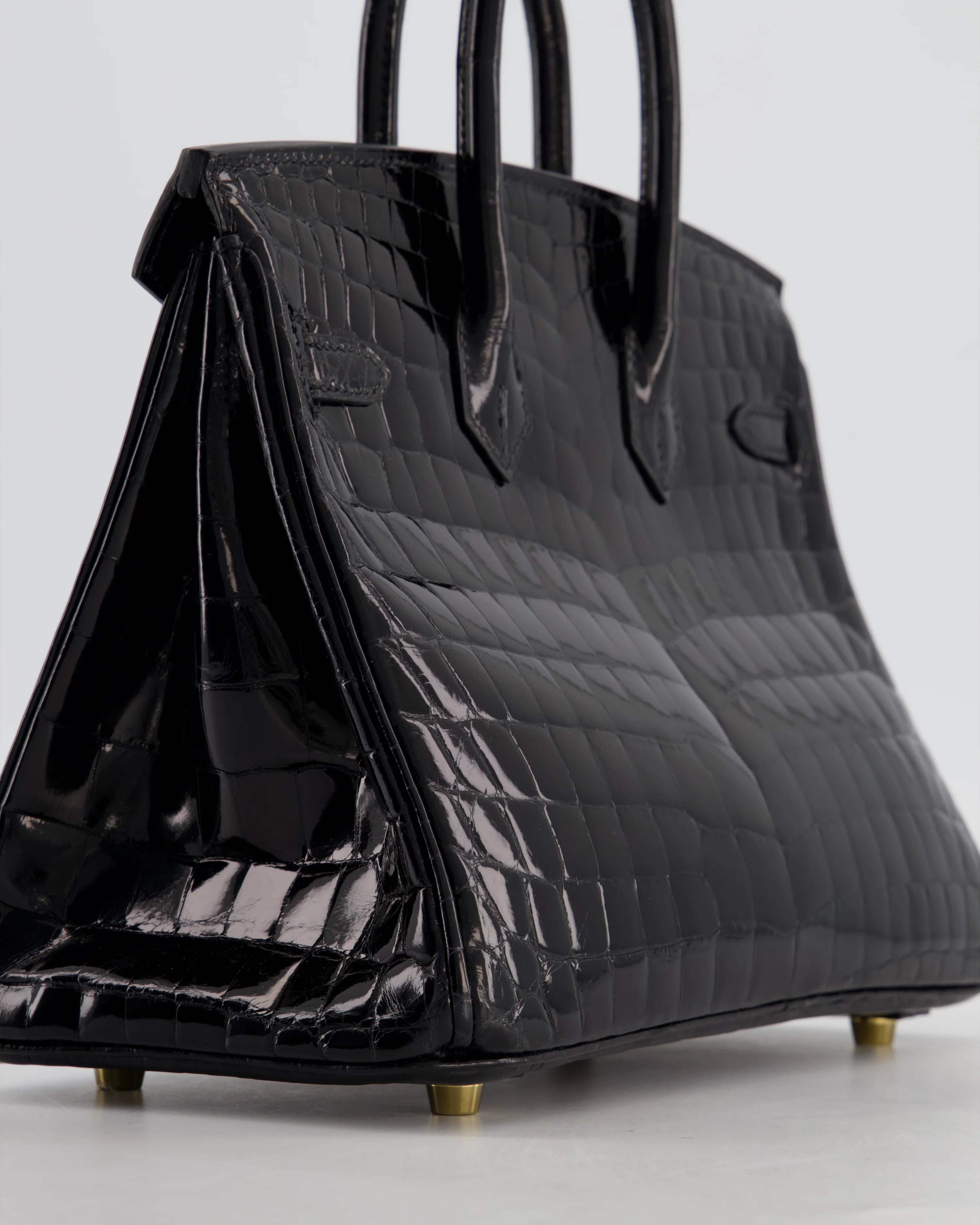 *ULTRA RARE* Hermès Birkin 25 Retourne Bag in Noir Shiny Crocodile Niloticus Leather with Gold Hardware - Image 13