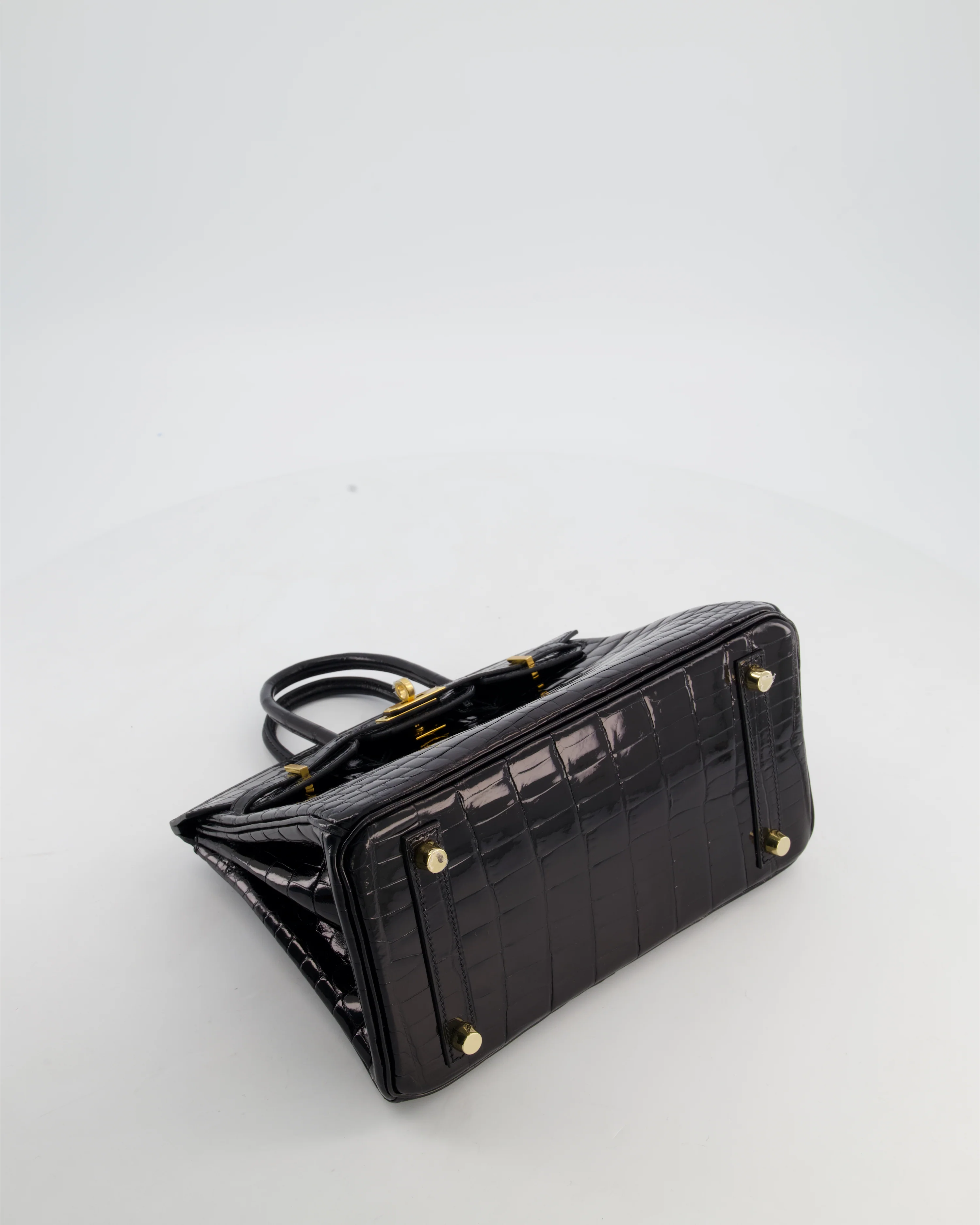 *ULTRA RARE* Hermès Birkin 25 Retourne Bag in Noir Shiny Crocodile Niloticus Leather with Gold Hardware - Image 18
