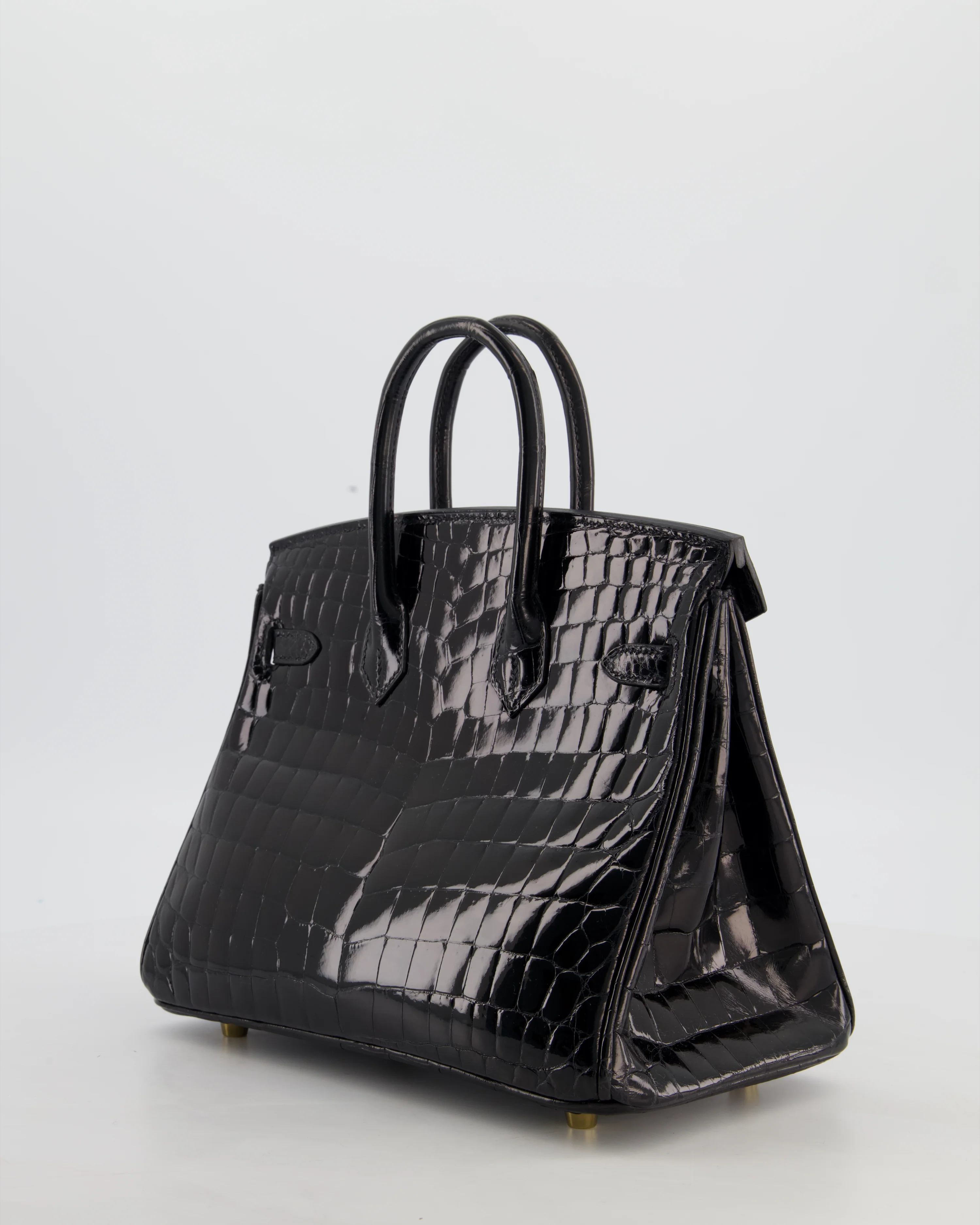 *ULTRA RARE* Hermès Birkin 25 Retourne Bag in Noir Shiny Crocodile Niloticus Leather with Gold Hardware - Image 5
