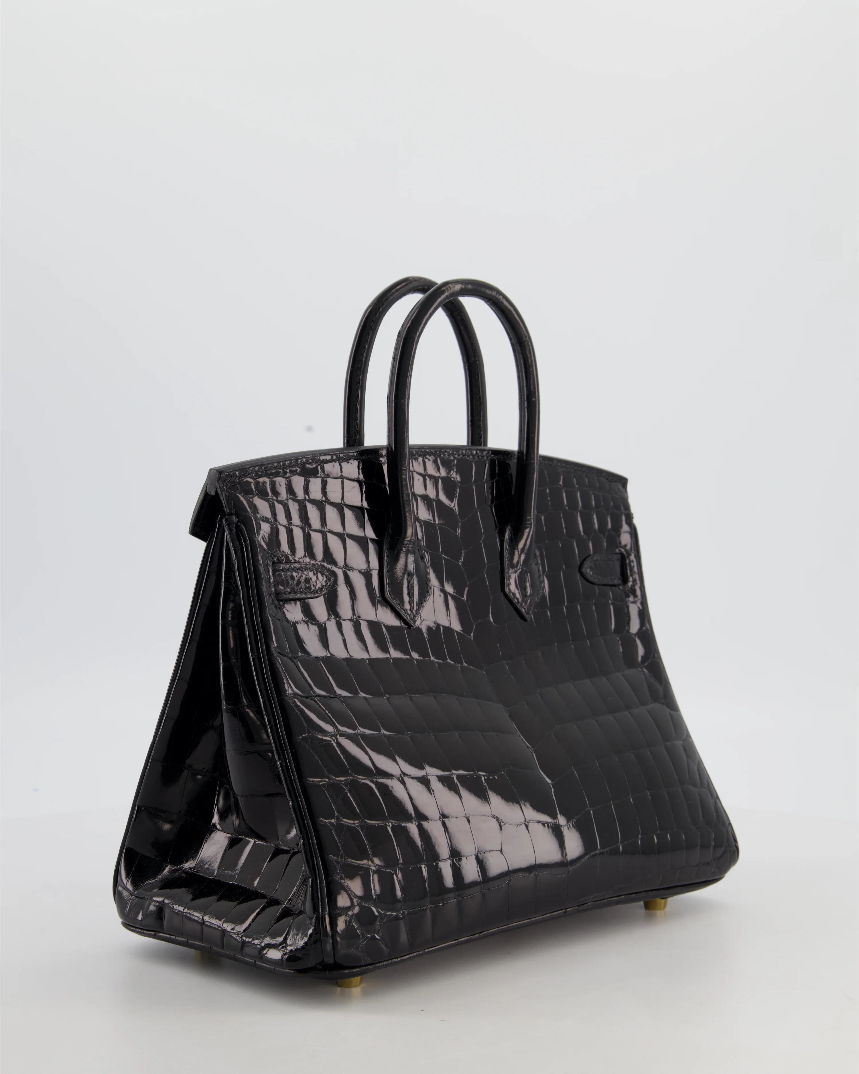 *ULTRA RARE* Hermès Birkin 25 Retourne Bag in Noir Shiny Crocodile Niloticus Leather with Gold Hardware - Image 7