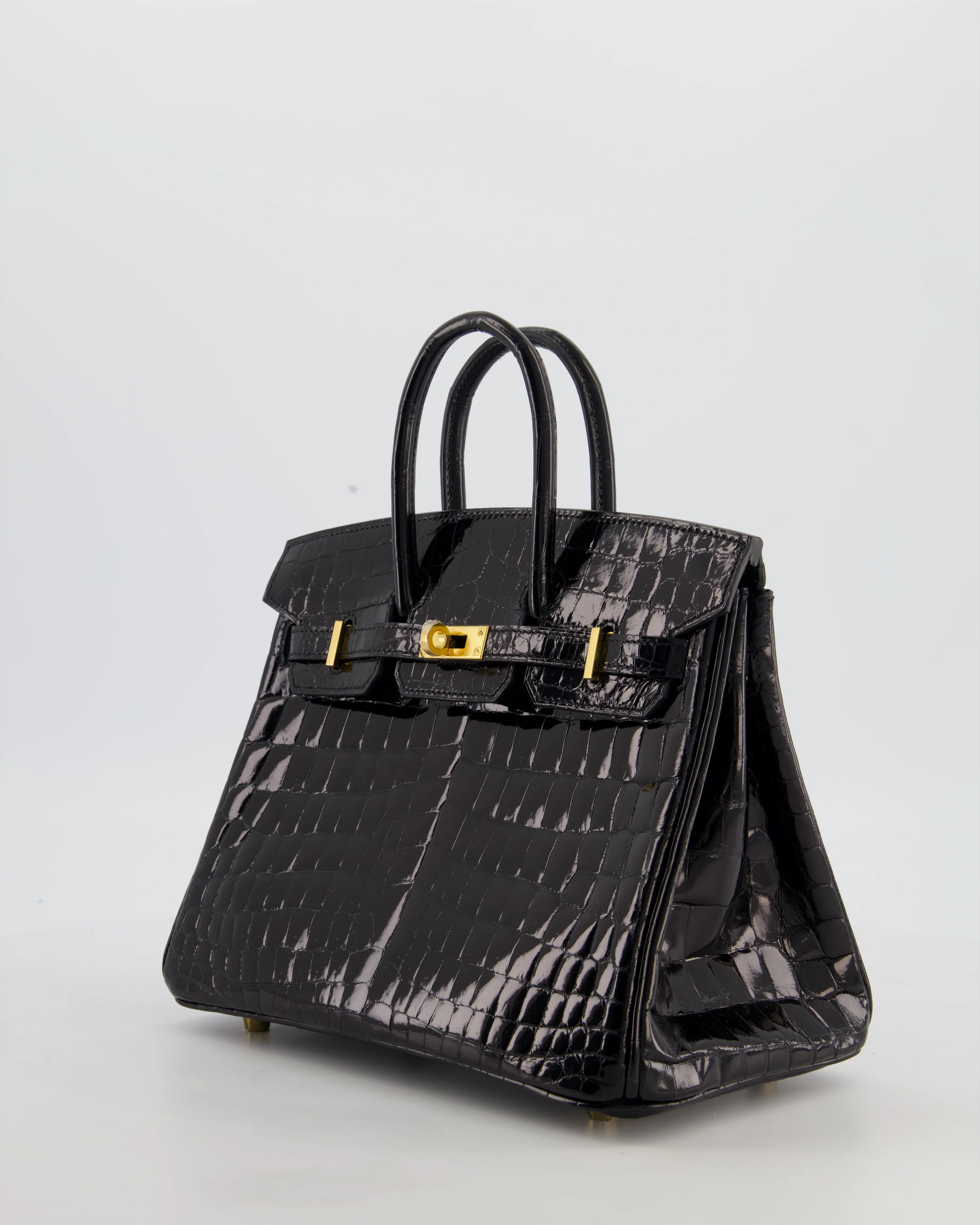 *ULTRA RARE* Hermès Birkin 25 Retourne Bag in Noir Shiny Crocodile Niloticus Leather with Gold Hardware - Image 9
