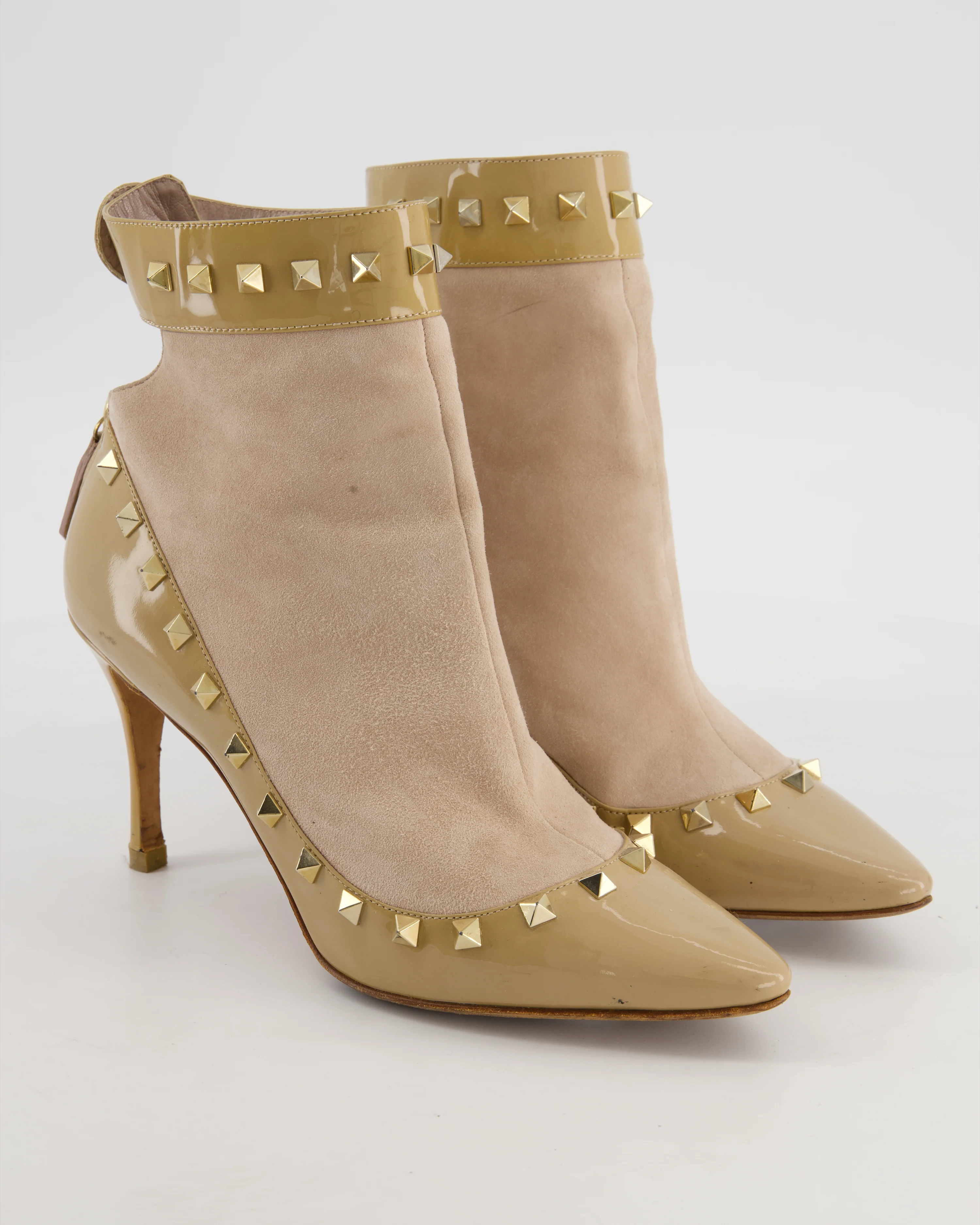 Valentino Beige Patent and Suede Rockstud Ankle Boots Shoes Size EU 38.5 - Image 2