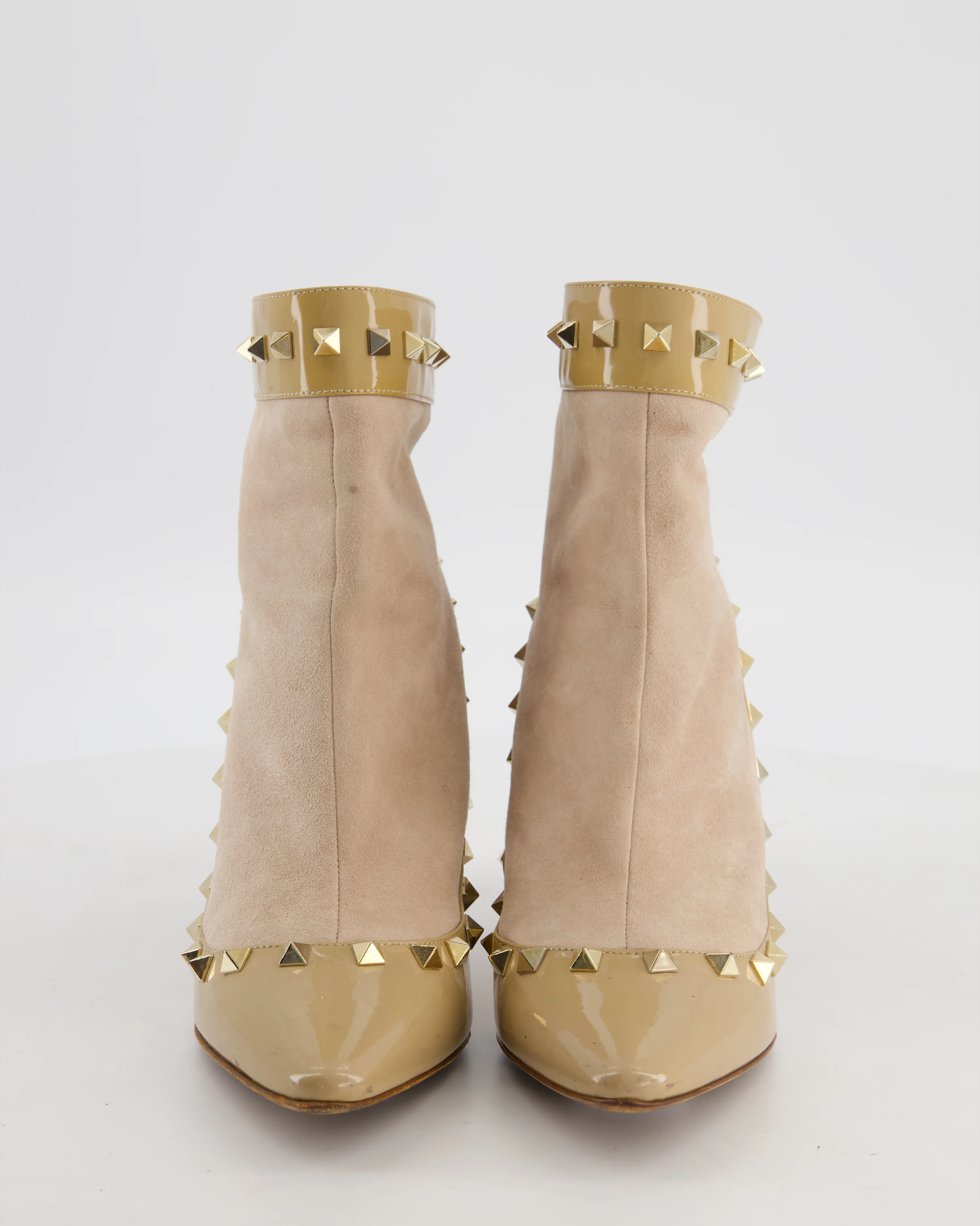 Valentino Beige Patent and Suede Rockstud Ankle Boots Shoes Size EU 38.5 - Image 4