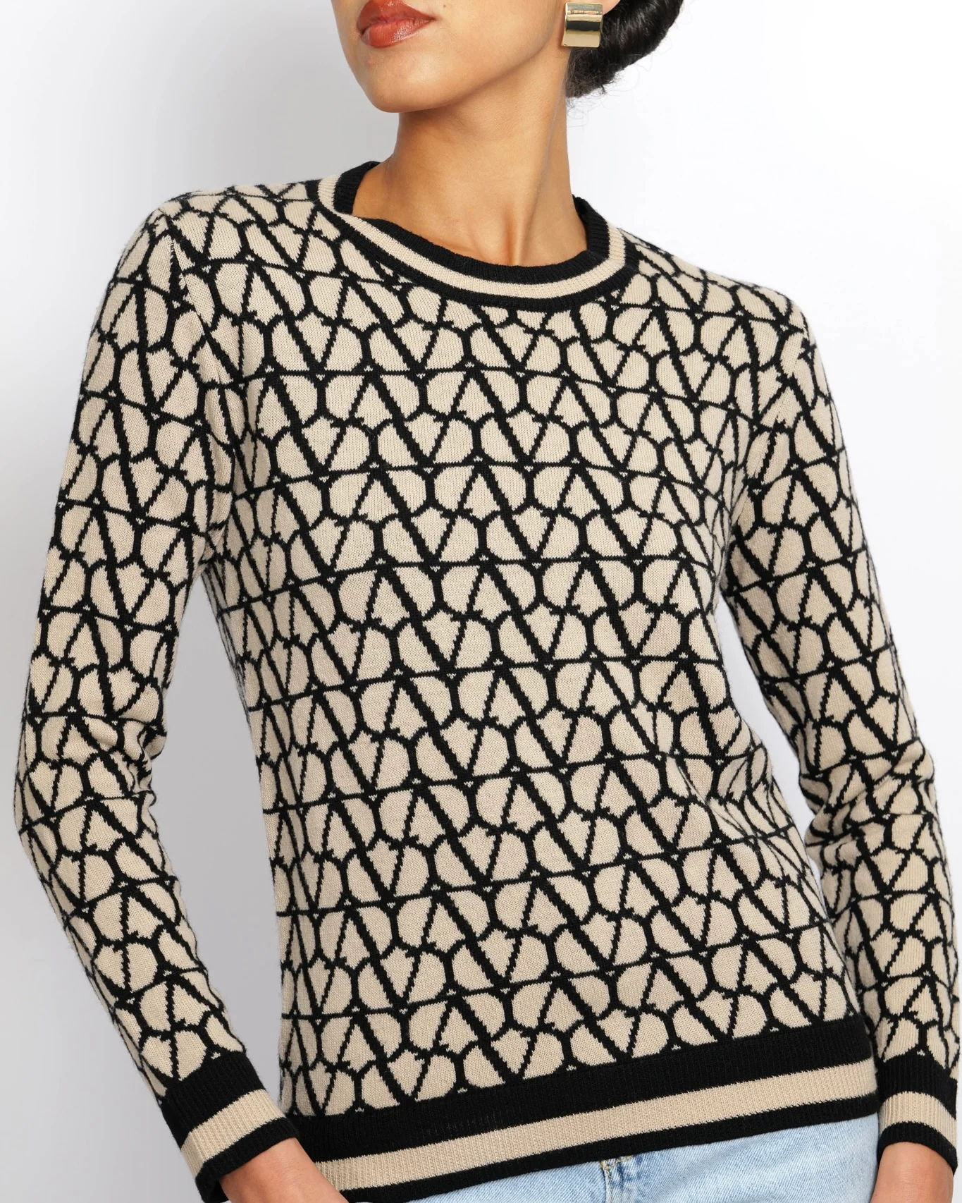 Valentino Black and Beige Wool Vlogo Jumper Size XS (UK 6) - Image 2
