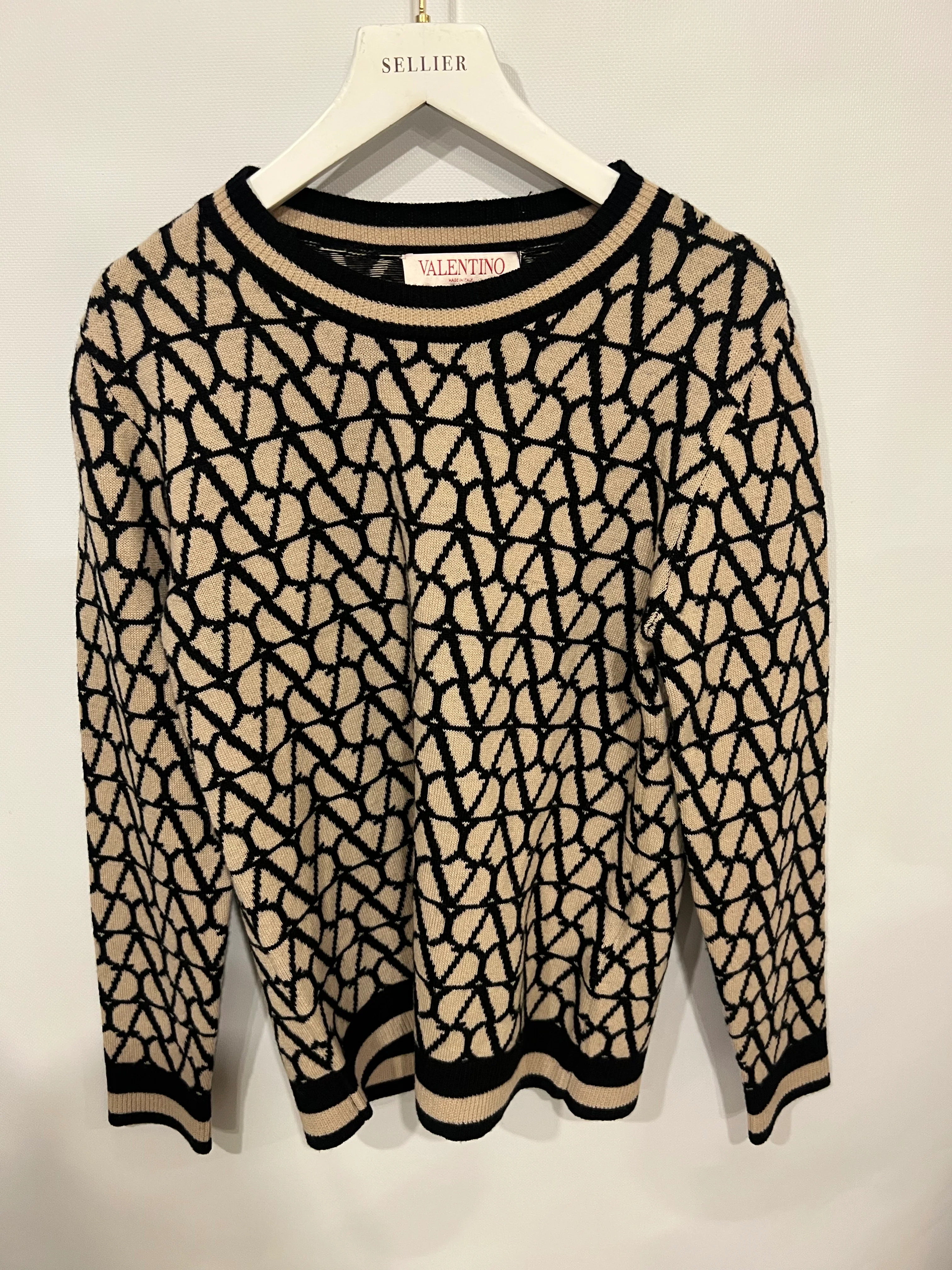 Valentino Black and Beige Wool Vlogo Jumper Size XS (UK 6) - Image 7