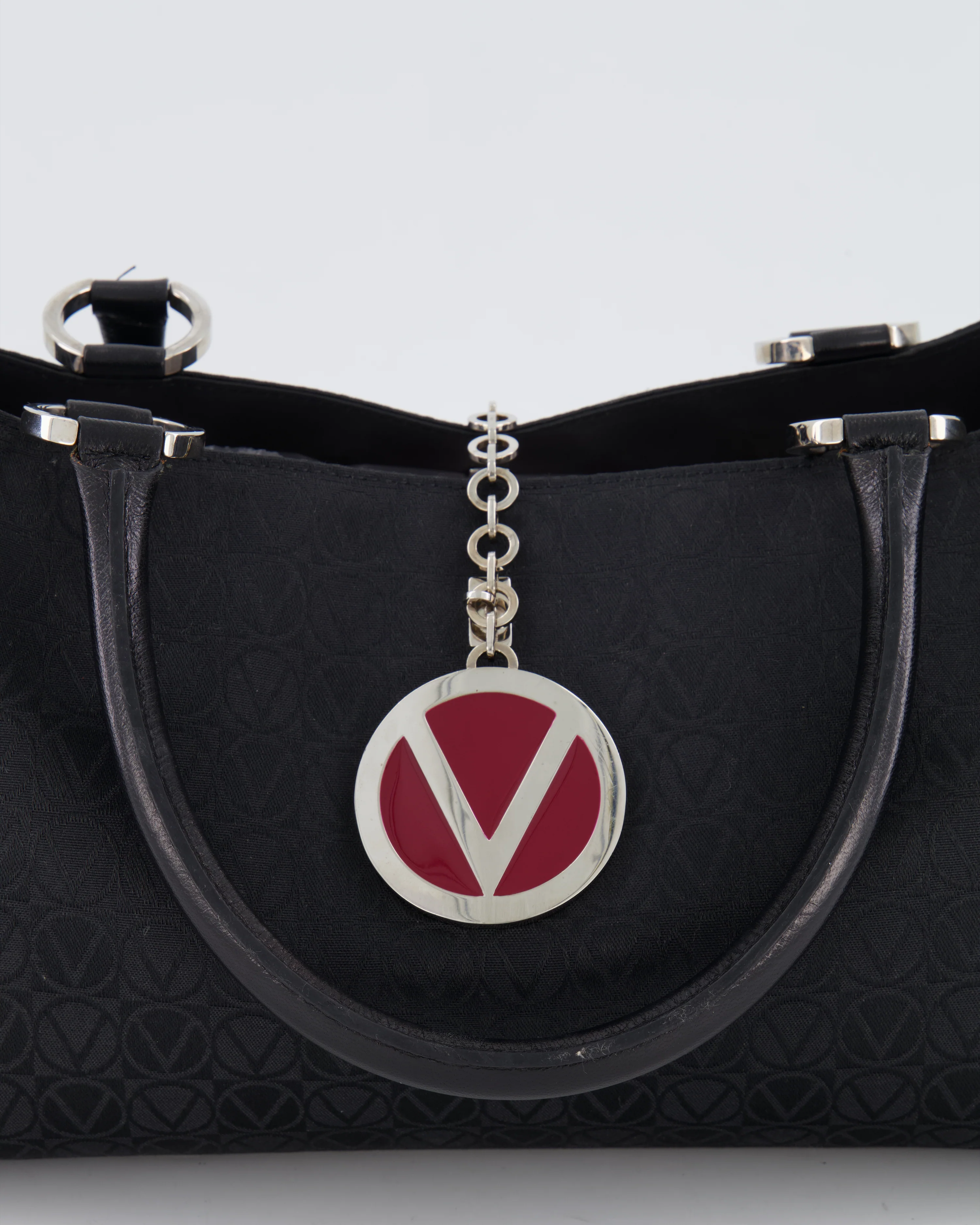 Valentino Black Monogram Canvas and Leather Tote Bag with VRing Logo - Image 10