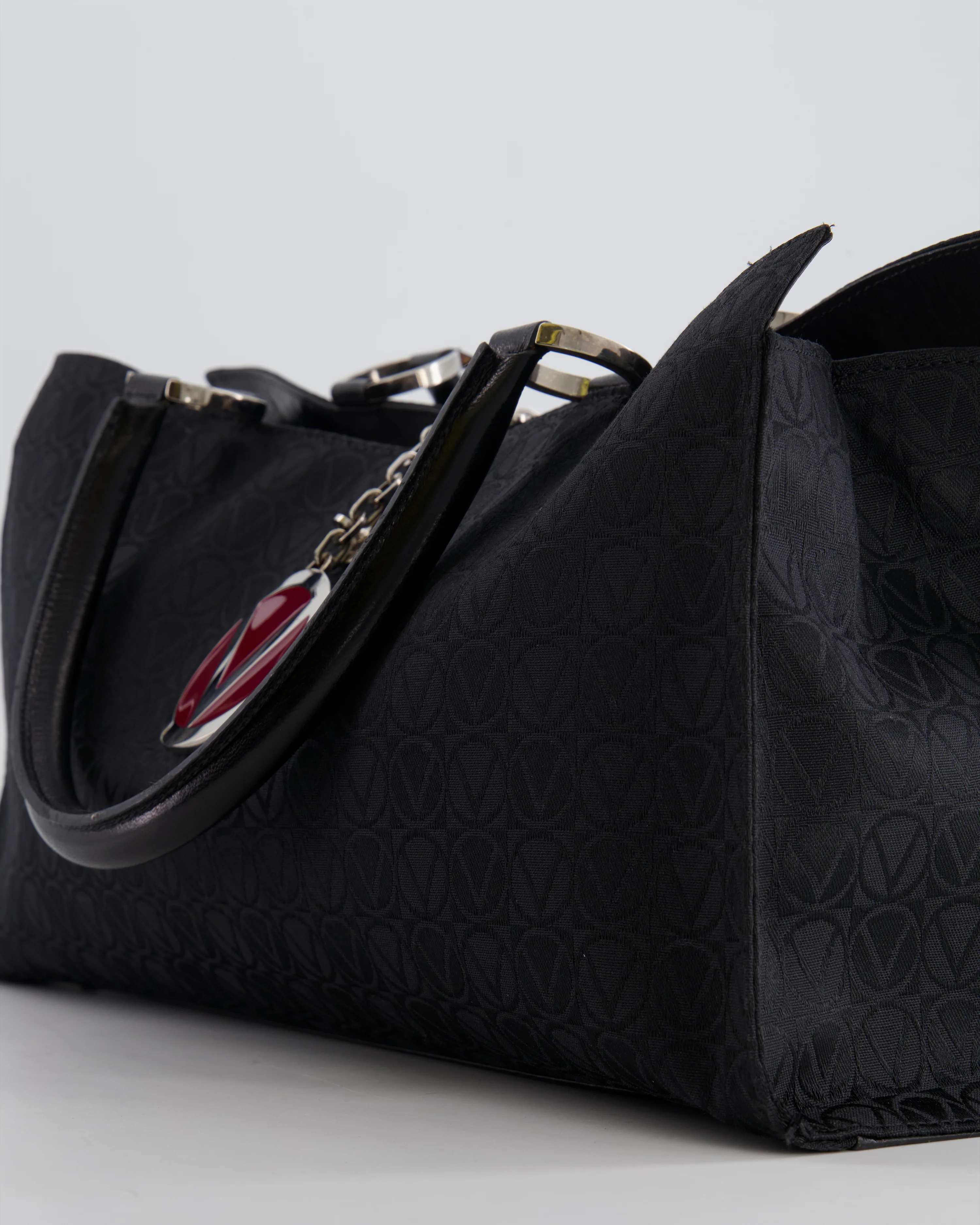 Valentino Black Monogram Canvas and Leather Tote Bag with VRing Logo - Image 12