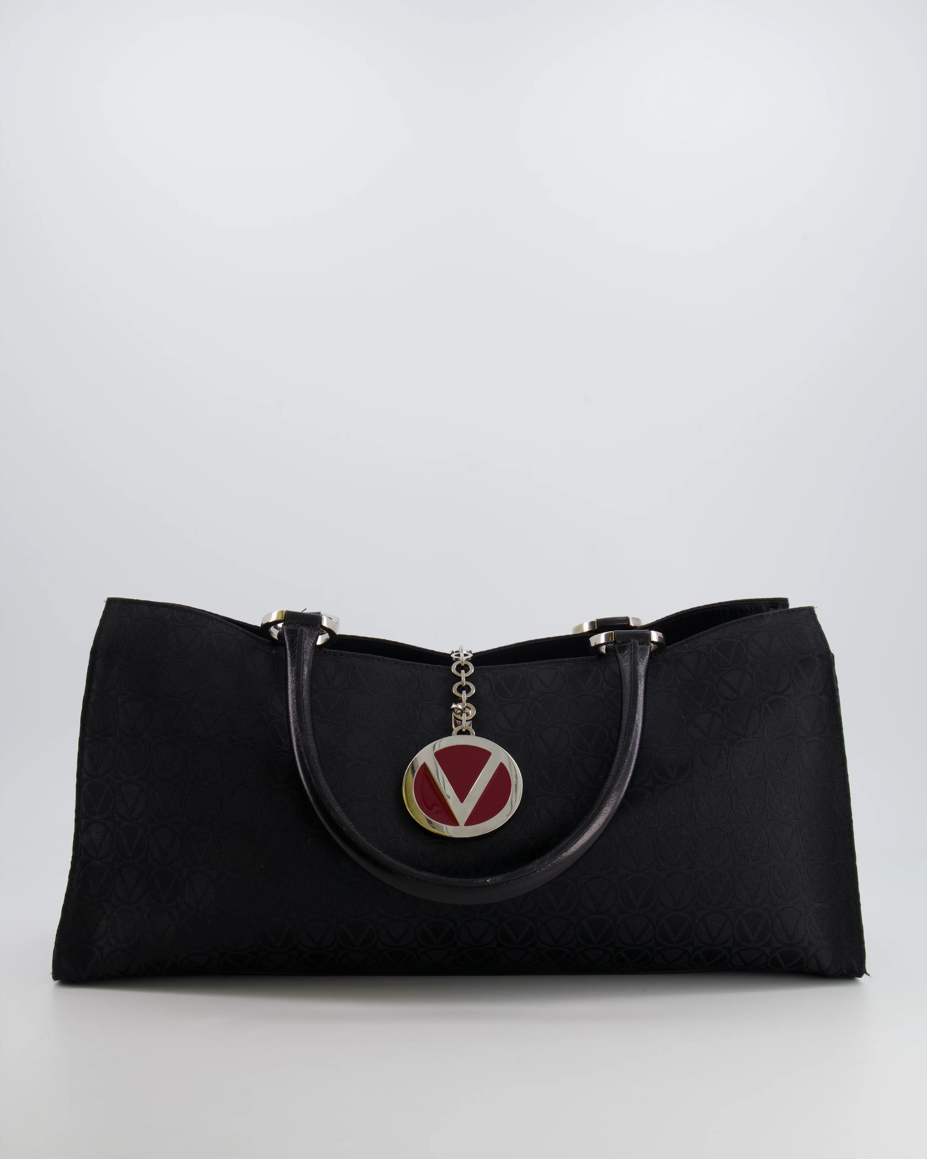 Valentino Black Monogram Canvas and Leather Tote Bag with VRing Logo - Image 2