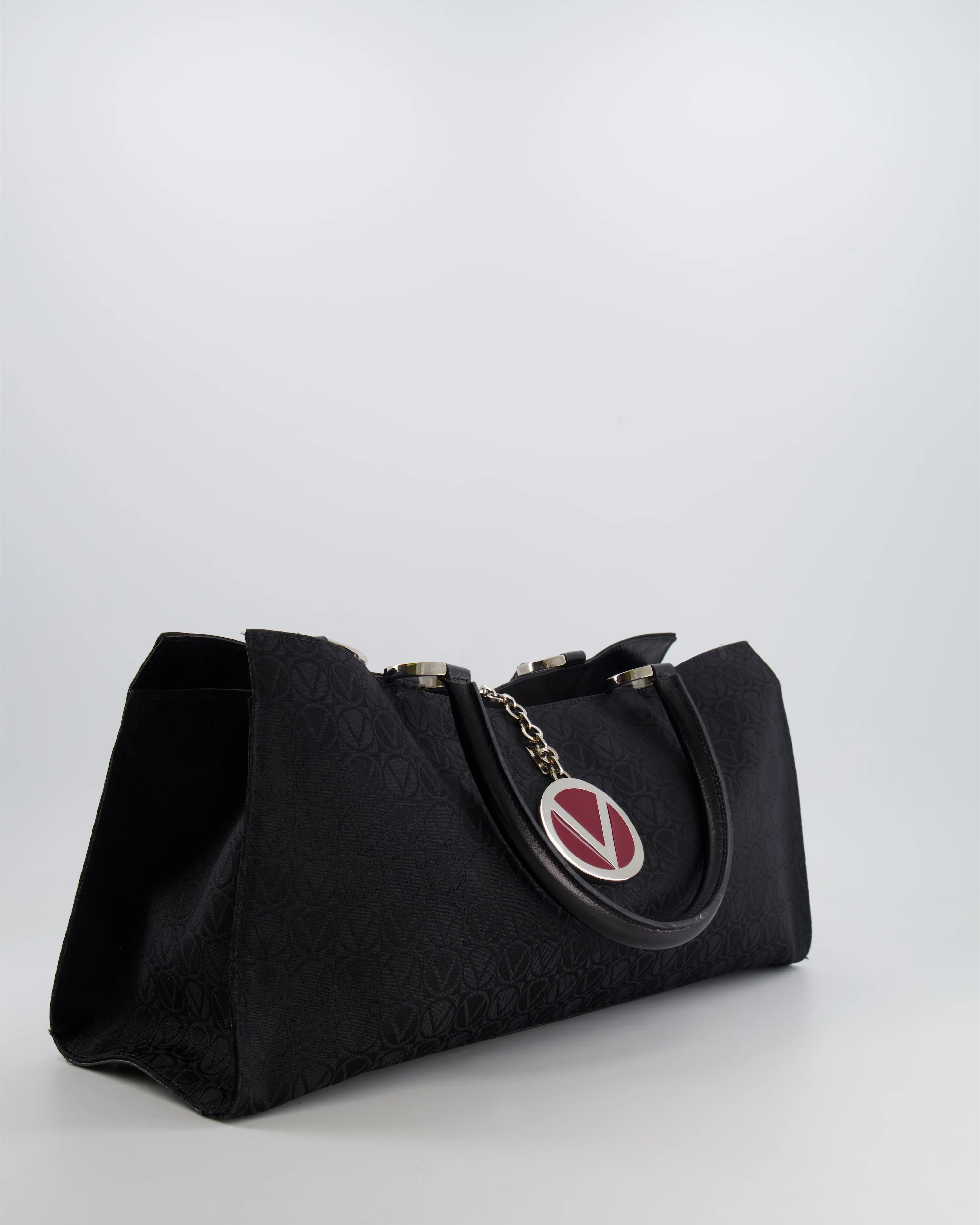 Valentino Black Monogram Canvas and Leather Tote Bag with VRing Logo - Image 3