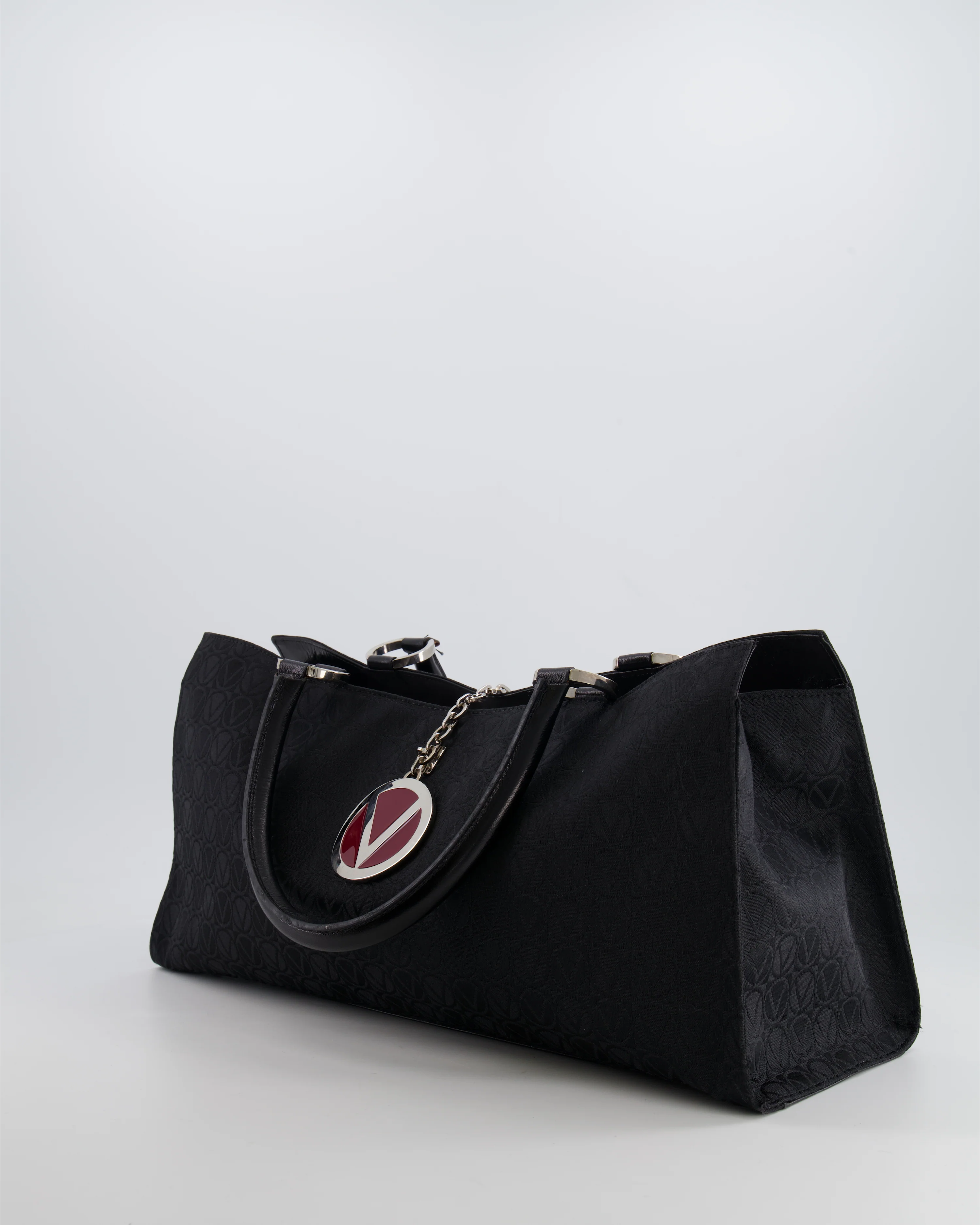 Valentino Black Monogram Canvas and Leather Tote Bag with VRing Logo - Image 4