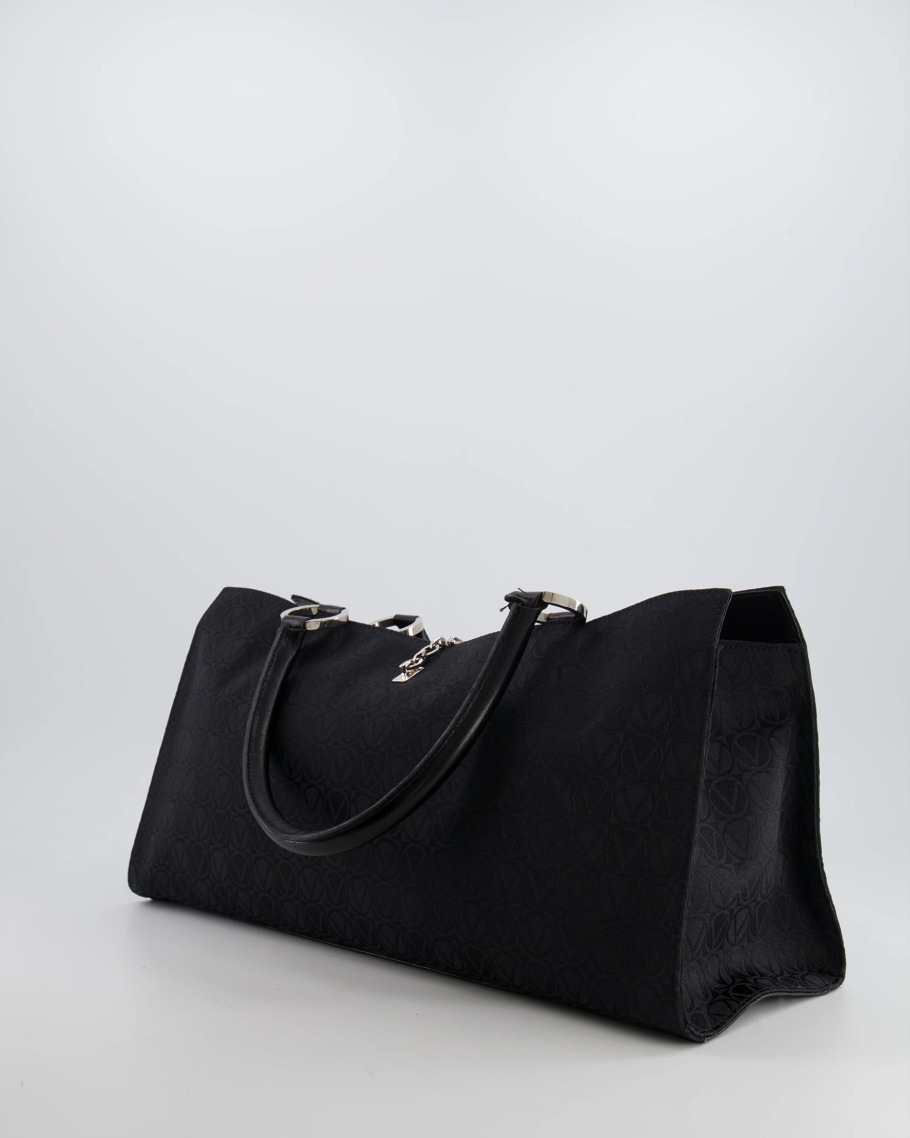 Valentino Black Monogram Canvas and Leather Tote Bag with VRing Logo - Image 7
